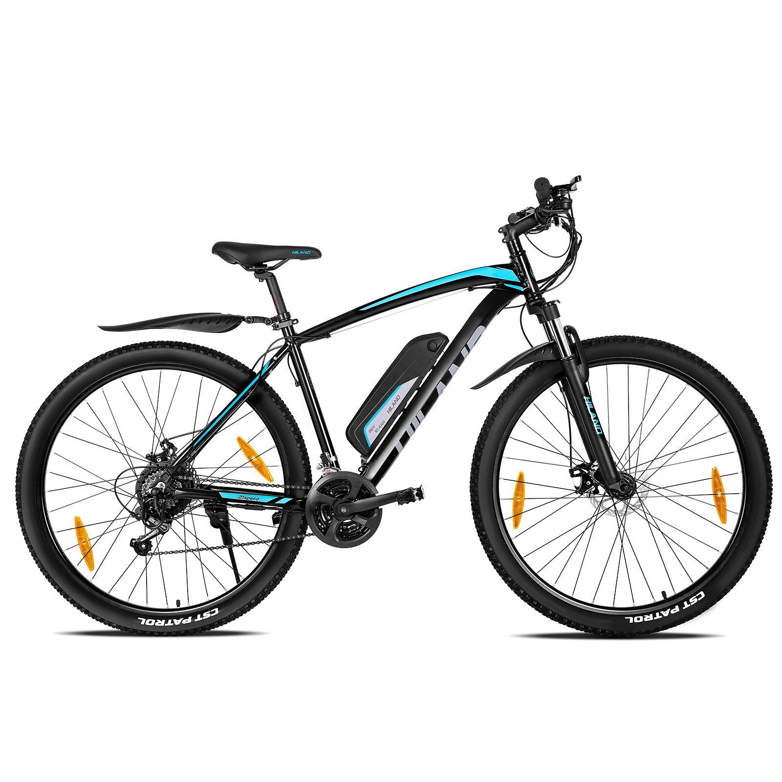 HILAND E-Bike 26/27.5/29 Zoll E-Mountainbike Damen Herren,LCD Display,10.4Ah Akku, 21 Gang Shimano Tourney Schaltwerk, Kettenschaltung, Heckmotor, 374,40 Wh Akku, (Set, mit akku-ladegerat, mit werkzeung, mit Schutzblech Set, mit frontlicht), E-bike D