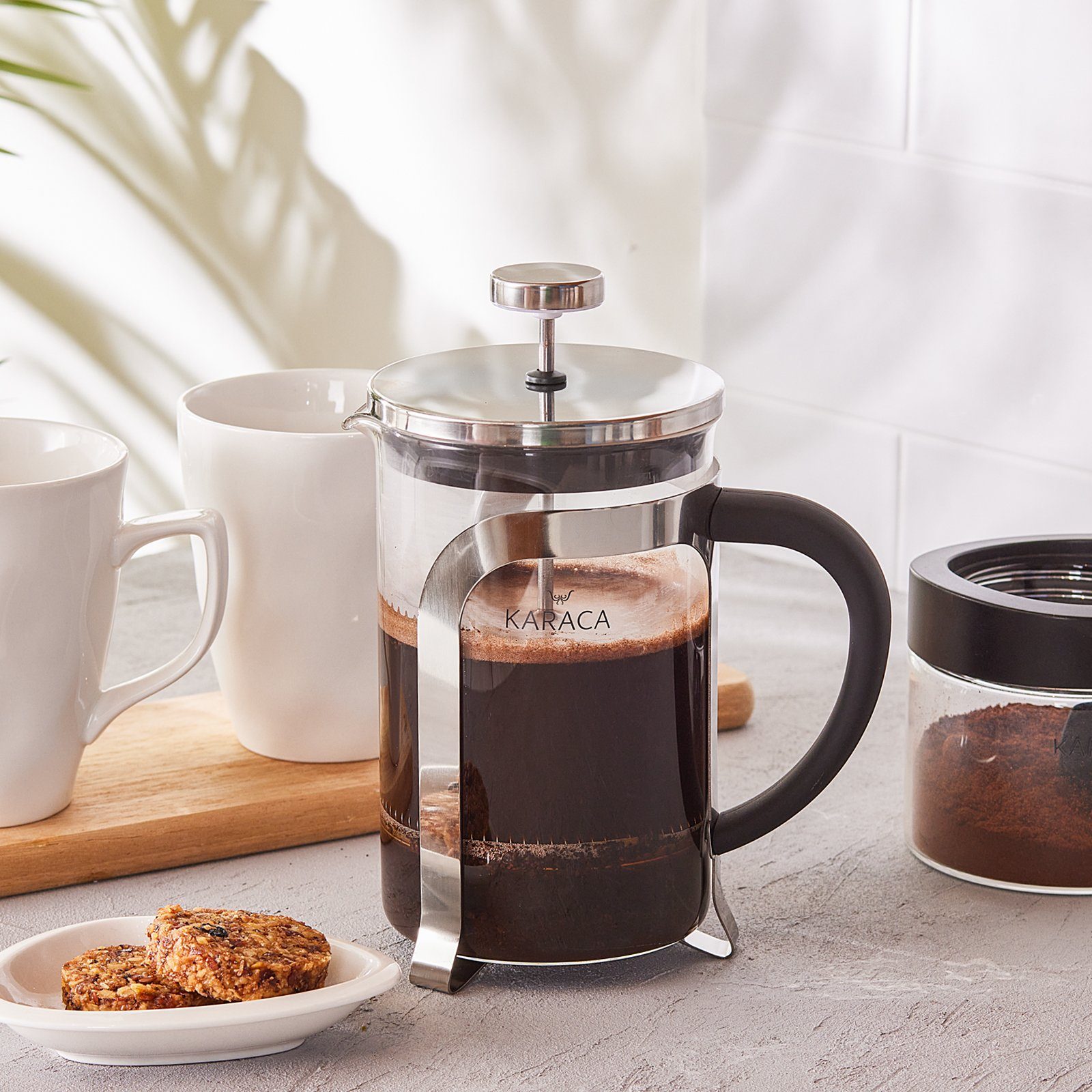 Karaca French Press Kanne KARACA Kaffebohne Metall Stempelkanne 800 Ml