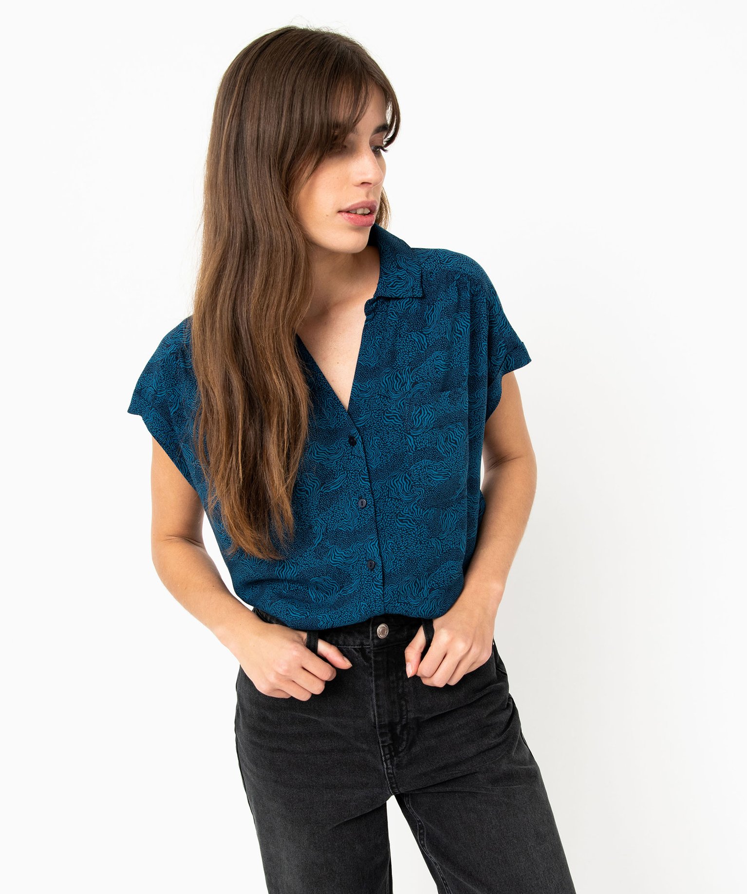 Chemise à manches courtes imprimée femme imprime | GEMO