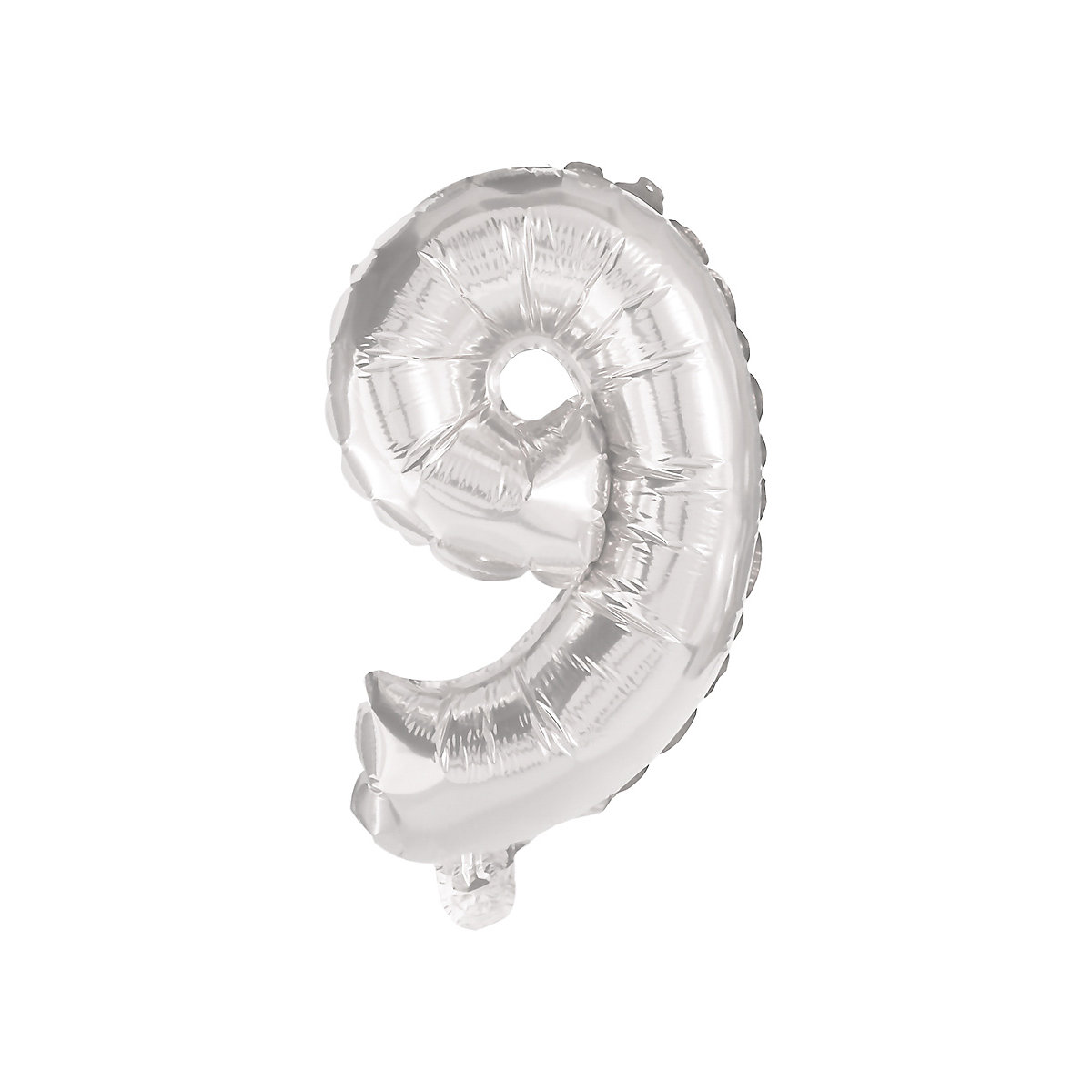 Folienballon Zahl 9 silber, 10 cm, inkl. Pustehalm