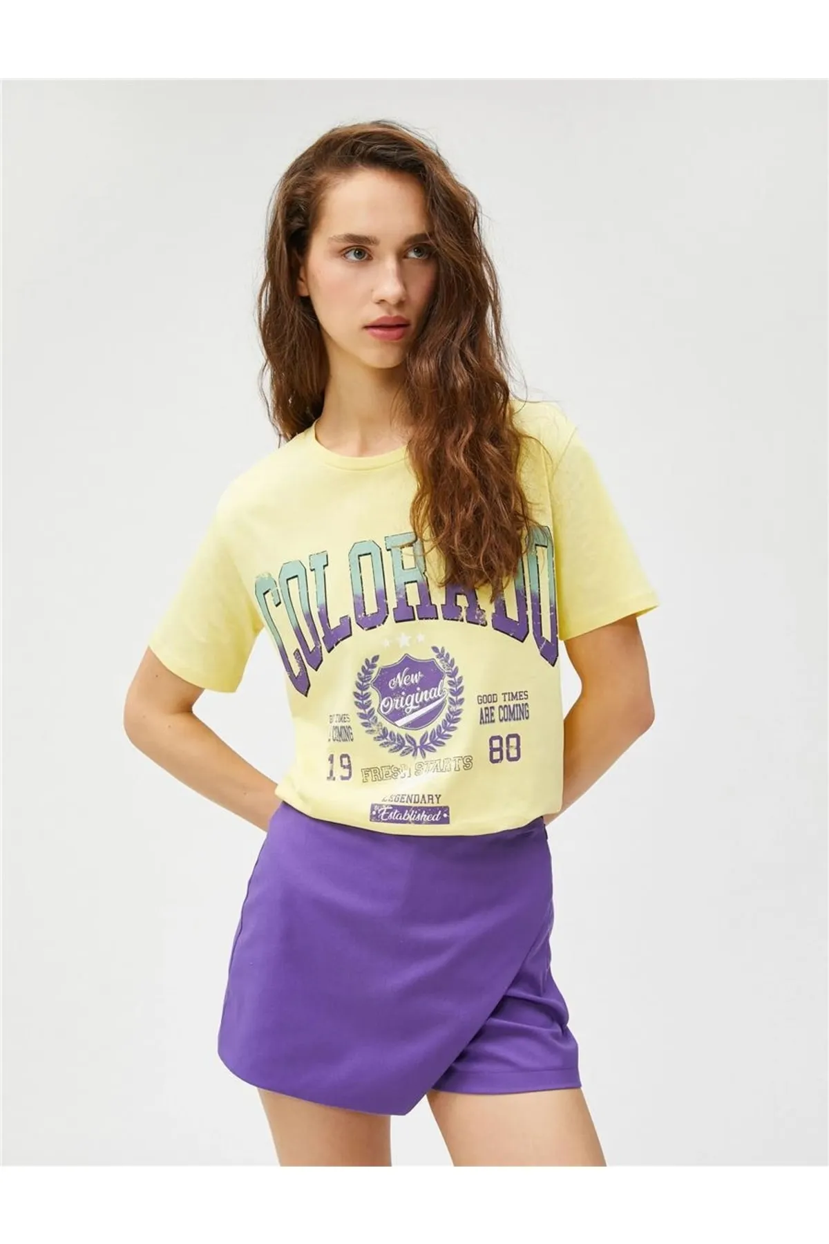 Koton  3sal10207ık 160 Gelbes Kurzarm-T-Shirt aus Baumwolljersey für junge Mädchen