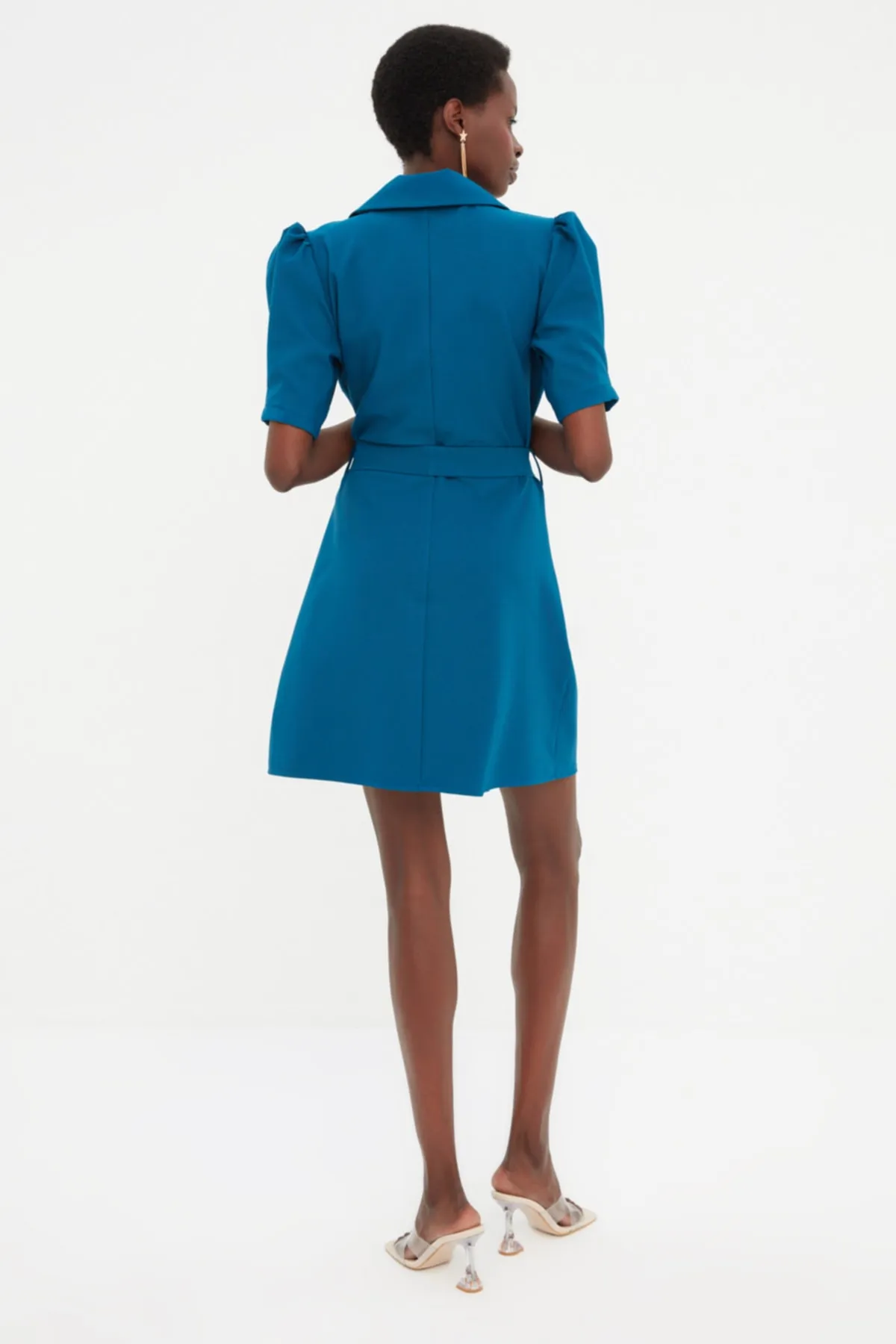 Trendyol Collection  Petrolfarbene Mini-Webjacke mit Gürtel, gewebtes Kleid TWOSS20EL0236
