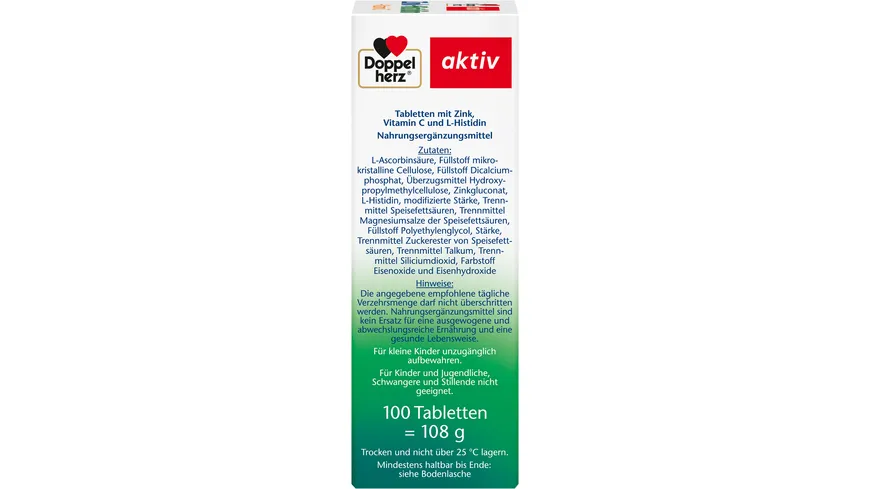 Doppelherz Zink + Histidin + Vitamin C Depot 100 Tabletten