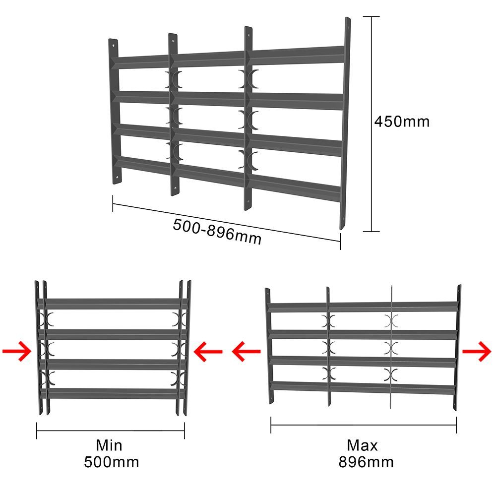 Melko Fenster Balkongeländer Fenster Sicherheitsgitter Stahl Geländer Balkon Silber, (Stück), Vollständig verschweißt