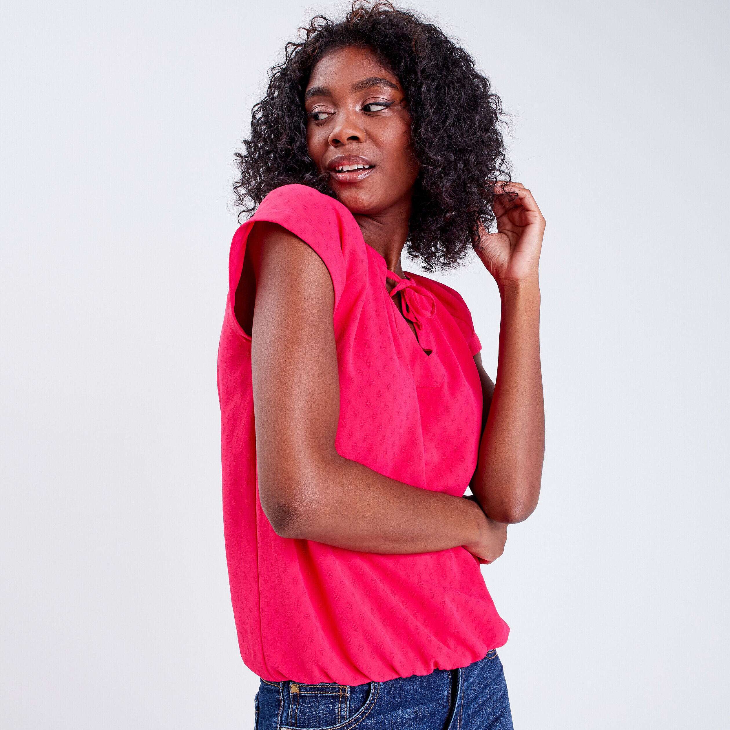 Blouse manches courtes rose vif femme | Cache Cache