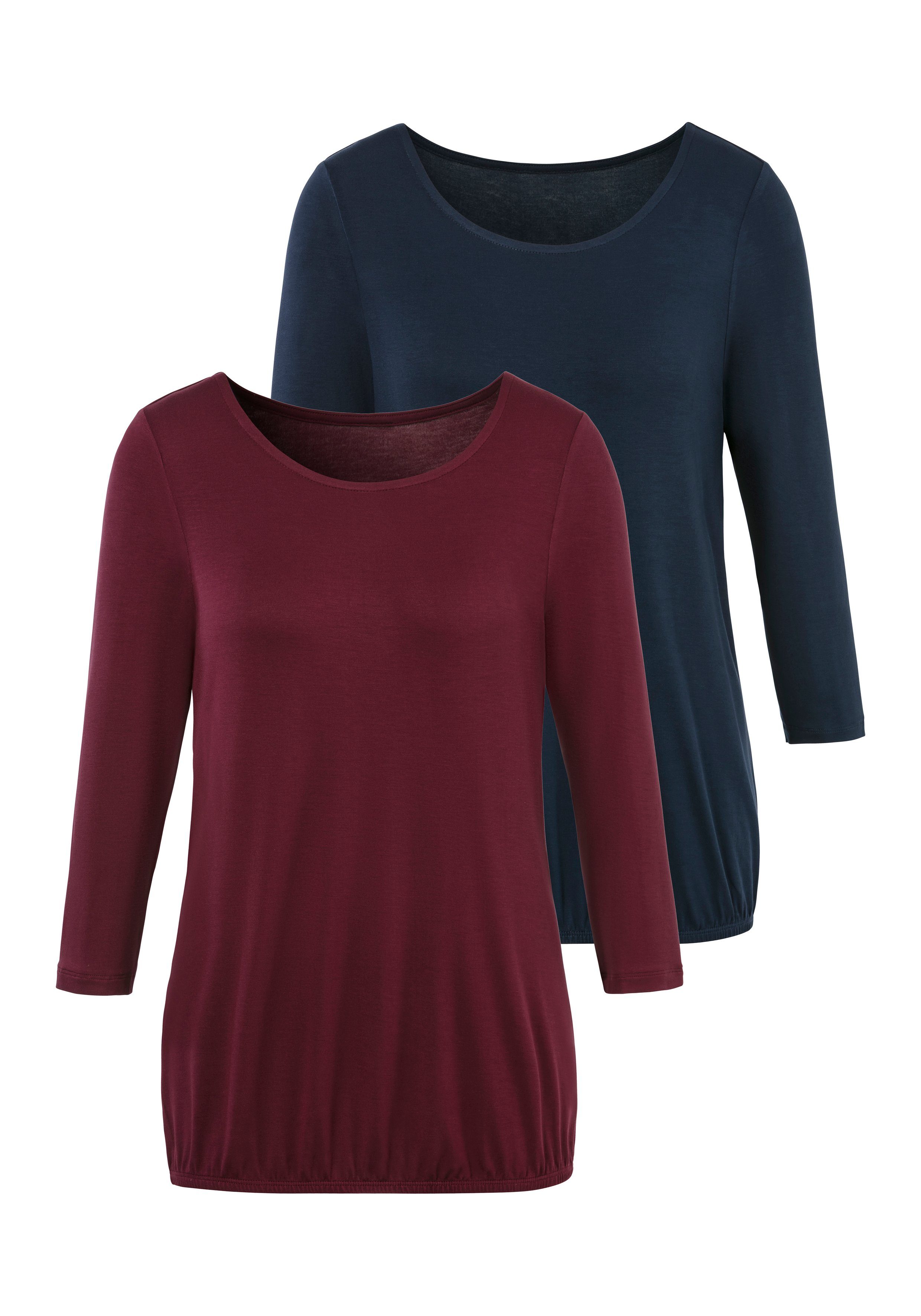 Vivance 3/4-Arm-Shirt (2er-Pack) mit elastischem Saumabschluss