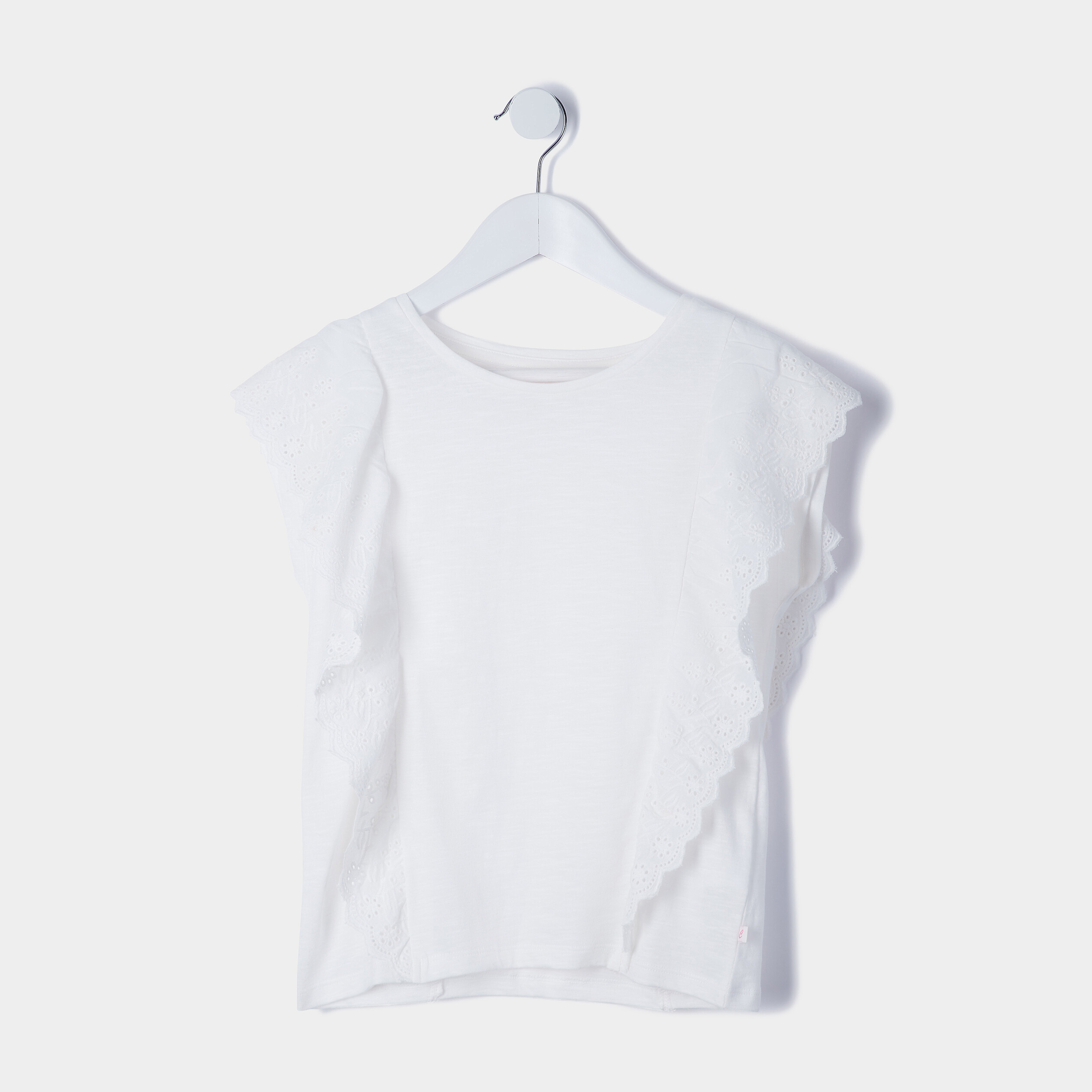 T-shirt avec volants broderie anglaise ecru fille | La Halle