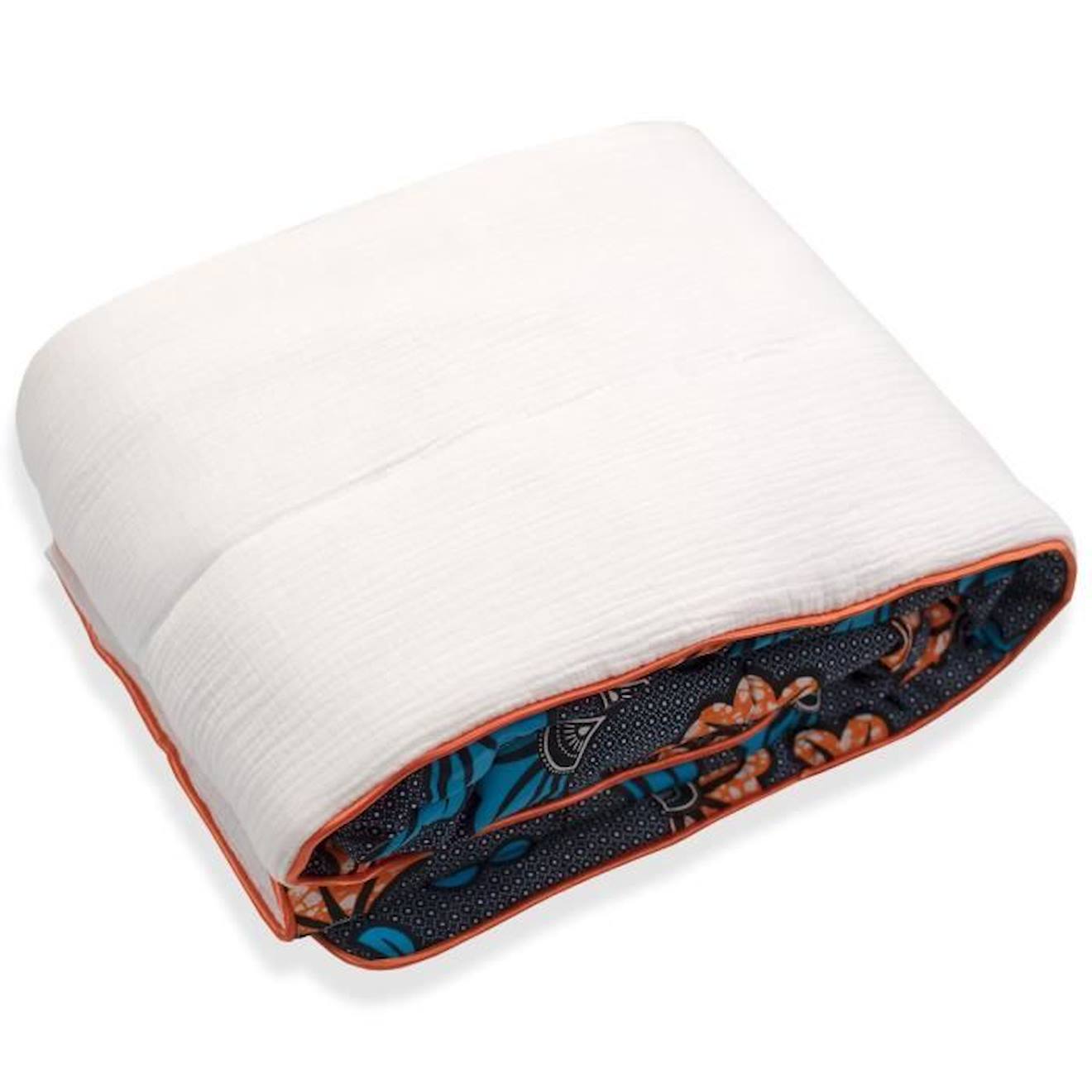 Grande couverture en coton, Wax Fleurs de mariage Bleu TU bleu