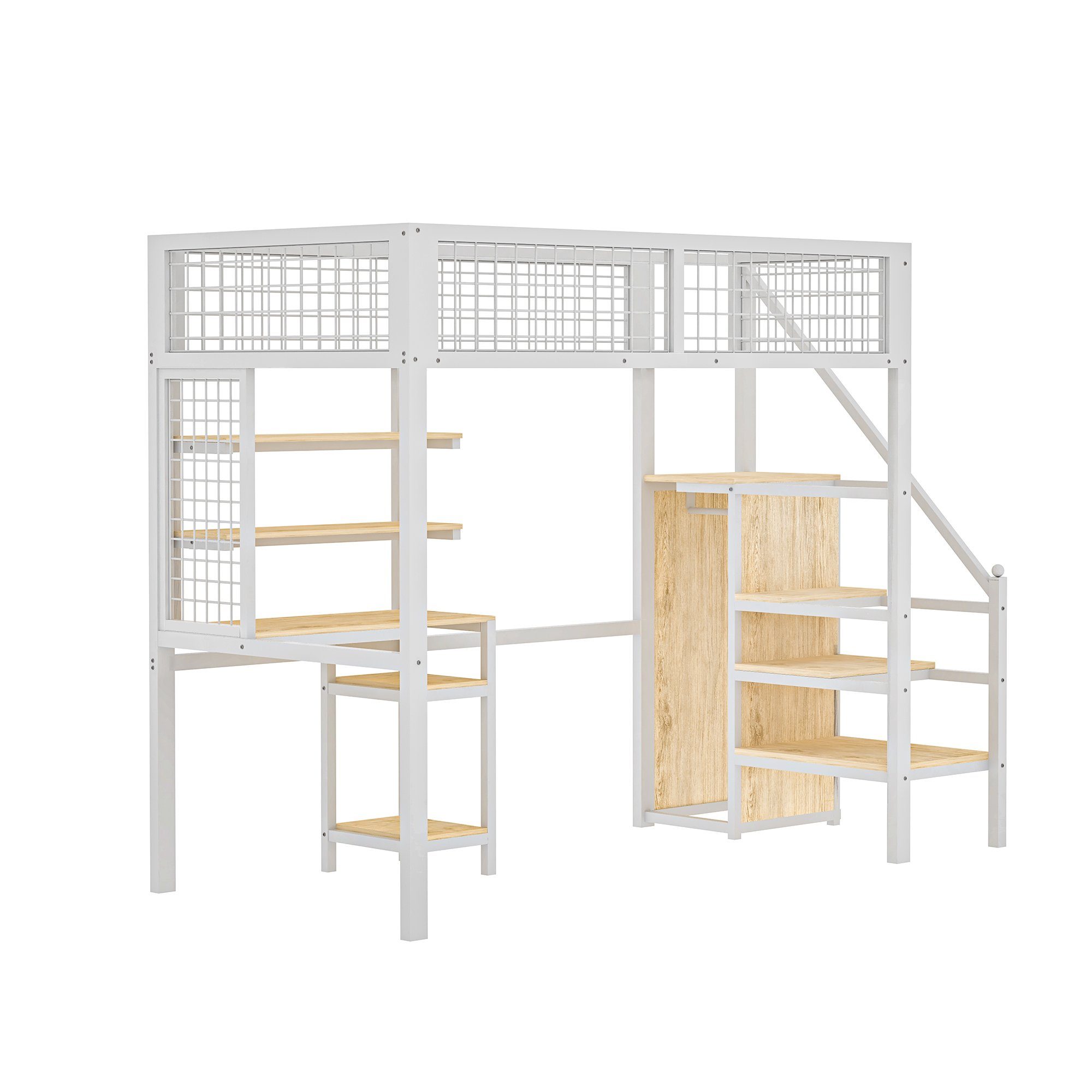 Flieks Hochbett Kinderbett 90x200cm mit Tisch/Leiter/Regal/Kleiderschrank (ohne Stuhl)