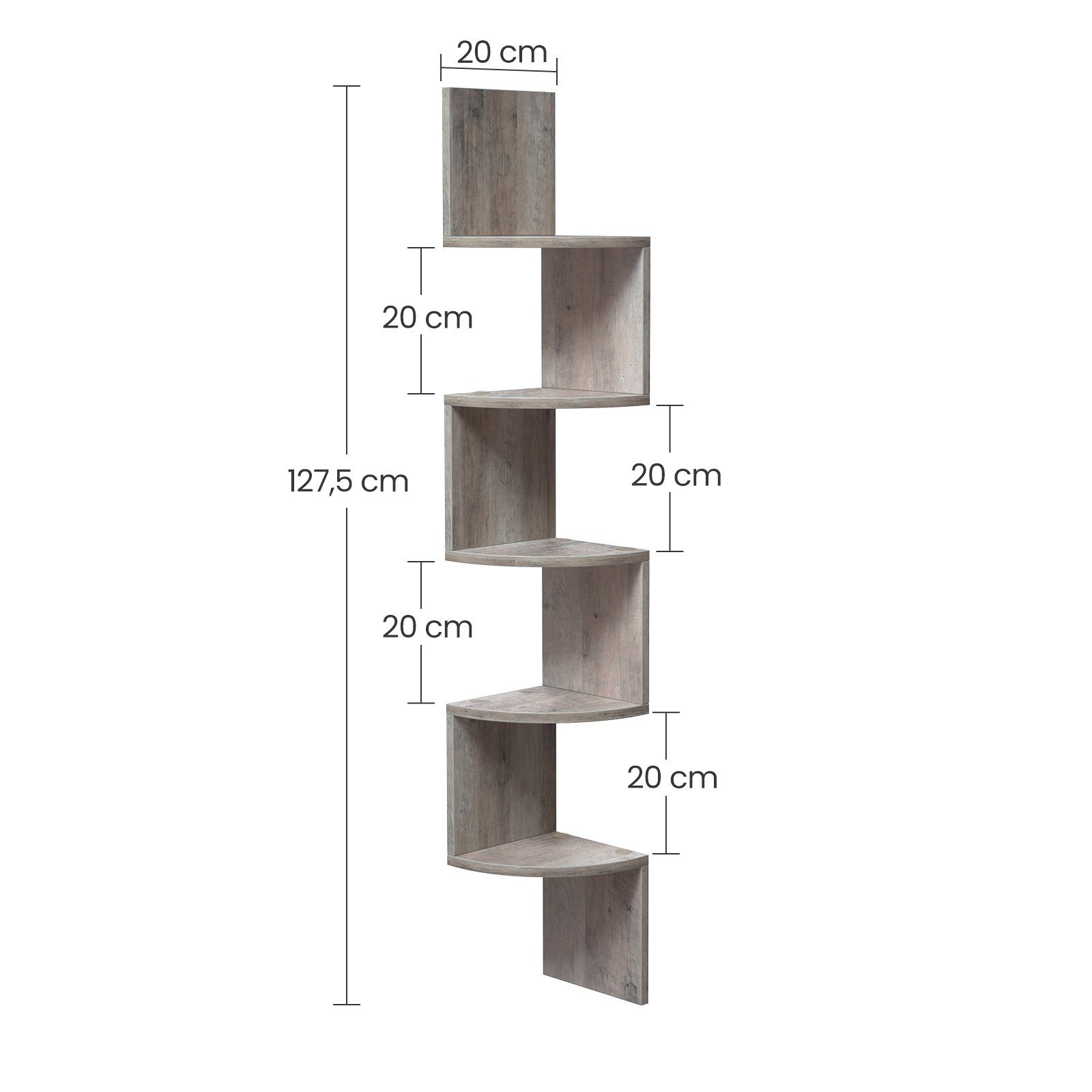 VASAGLE Eckregal, 1-tlg., Wandregal, Bücherregal mit 5 Ablagen