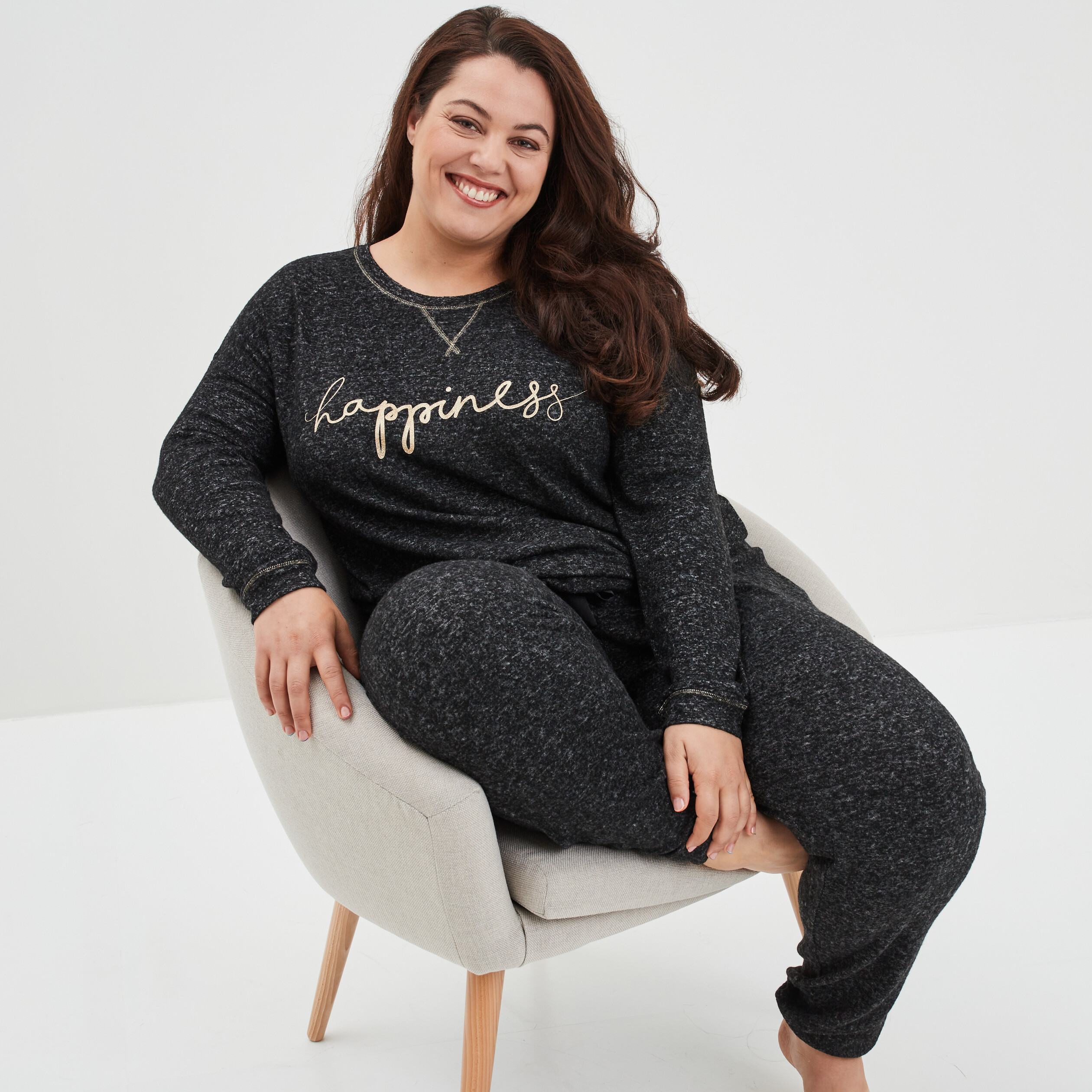 Ensemble pyjama pantalon 2 pièces noir femme grande taille | La Halle