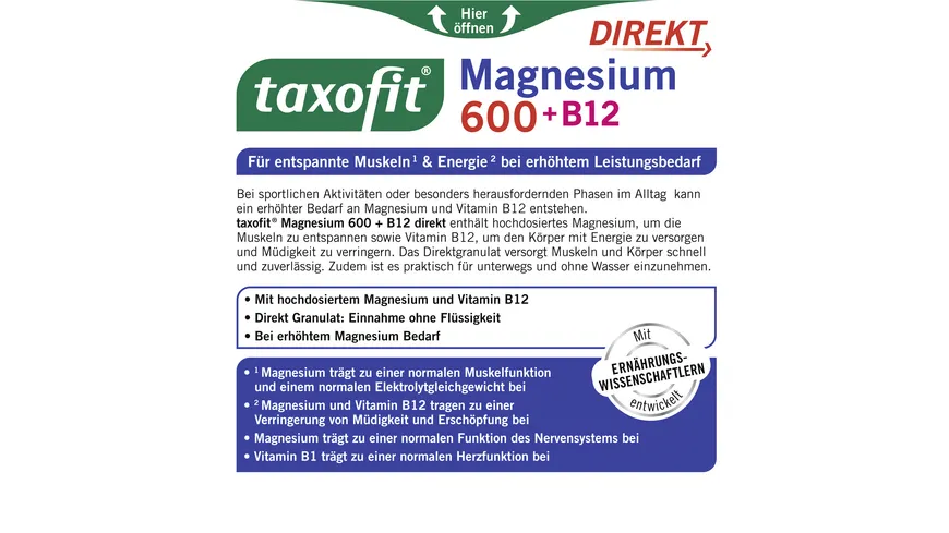 Taxofit Magnesium 600 + B12 Direkt