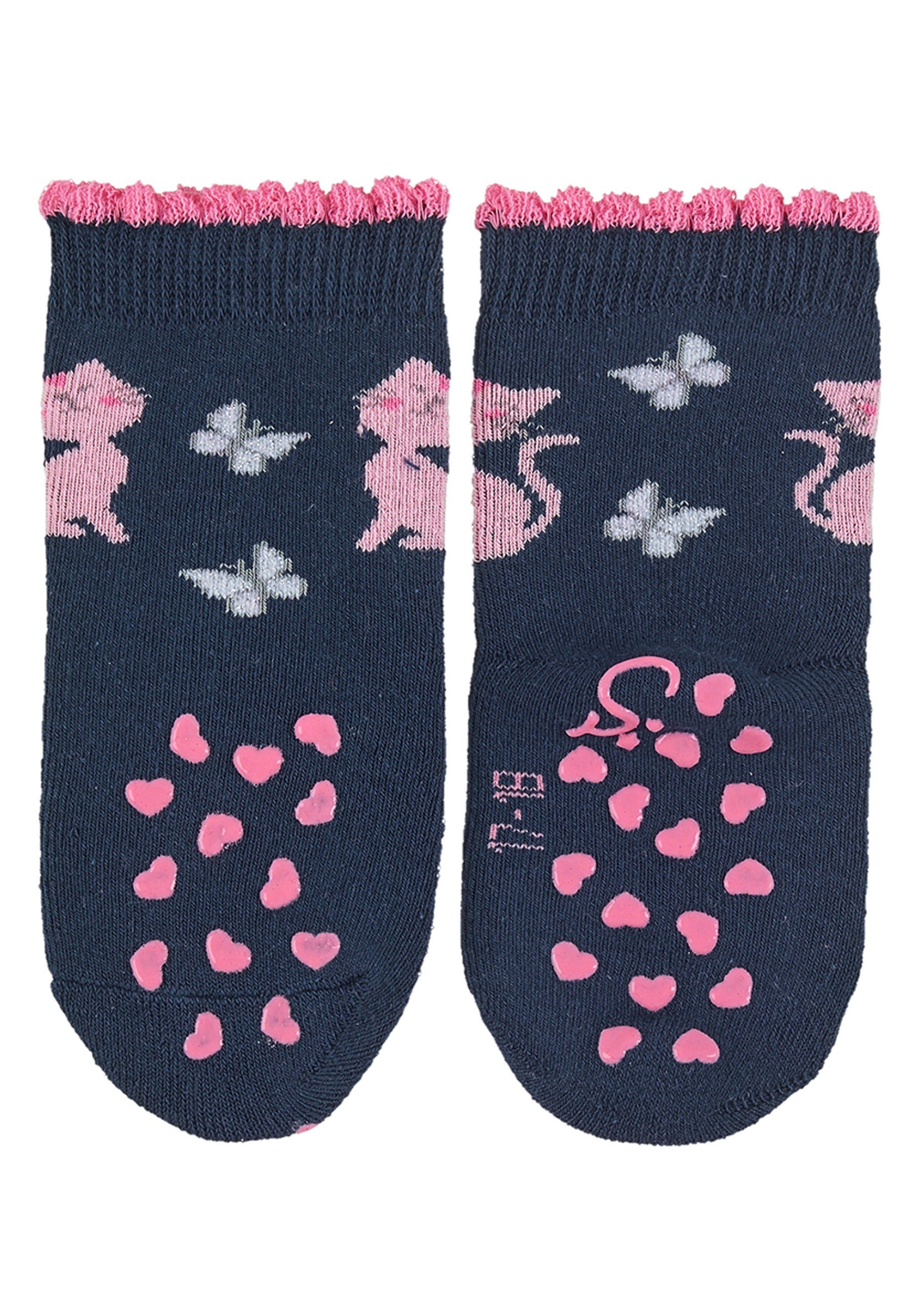Sterntaler® Basicsocken ABS-Krabbelsöckchen Katze + Herz, 2er-Pack (2-Paar, 2er Pack Babysocken mit Anti-Rutsch-Sohle) Krabbelsocken mit Noppen an der Sohle, ABS- Socken mit süßen Motiven