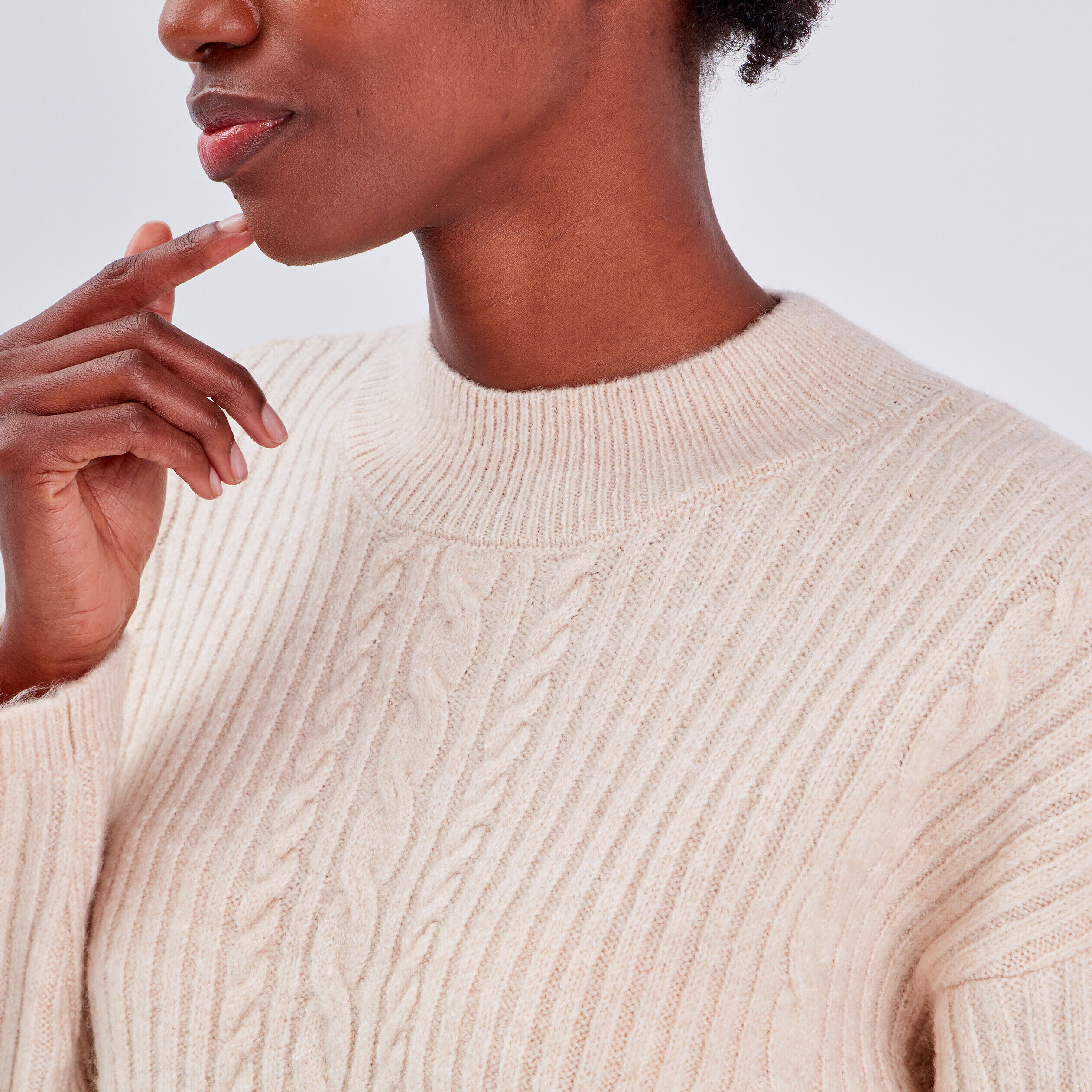 Pull avec col montant beige femme | Cache Cache