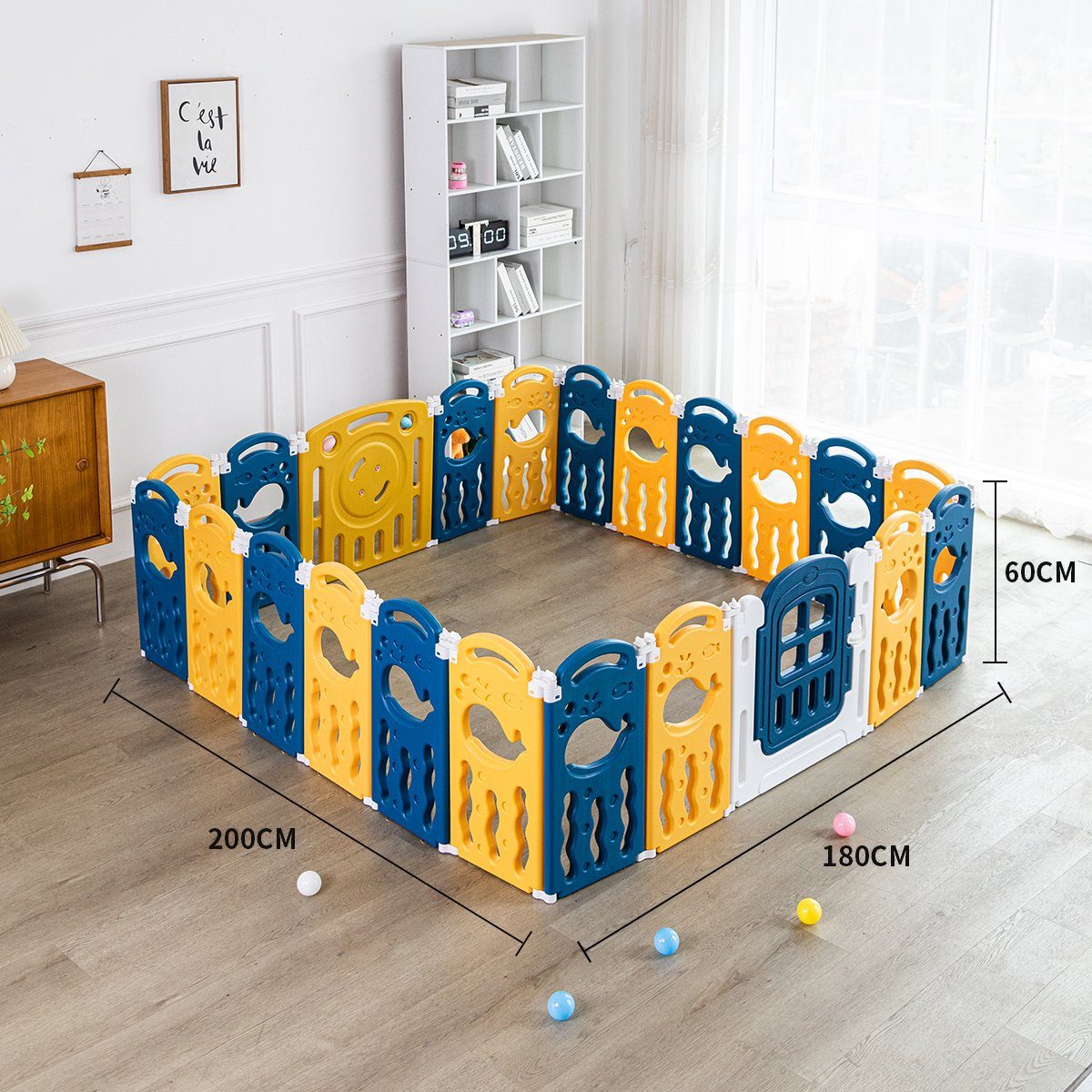 FOXSPORT Laufgitter Laufstall Baby-Laufstall (faltbar Absperrgitter mit Rutschfester Basis Krabbelgitter mit Tür), Jede Kombination,mit Schloss, HDPE Materia