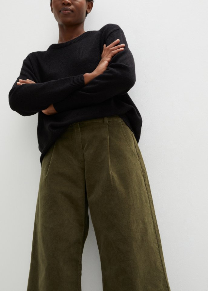 Weite Stretchcord-Culotte mit High-Waist-Bequembund, 7/8-Länge