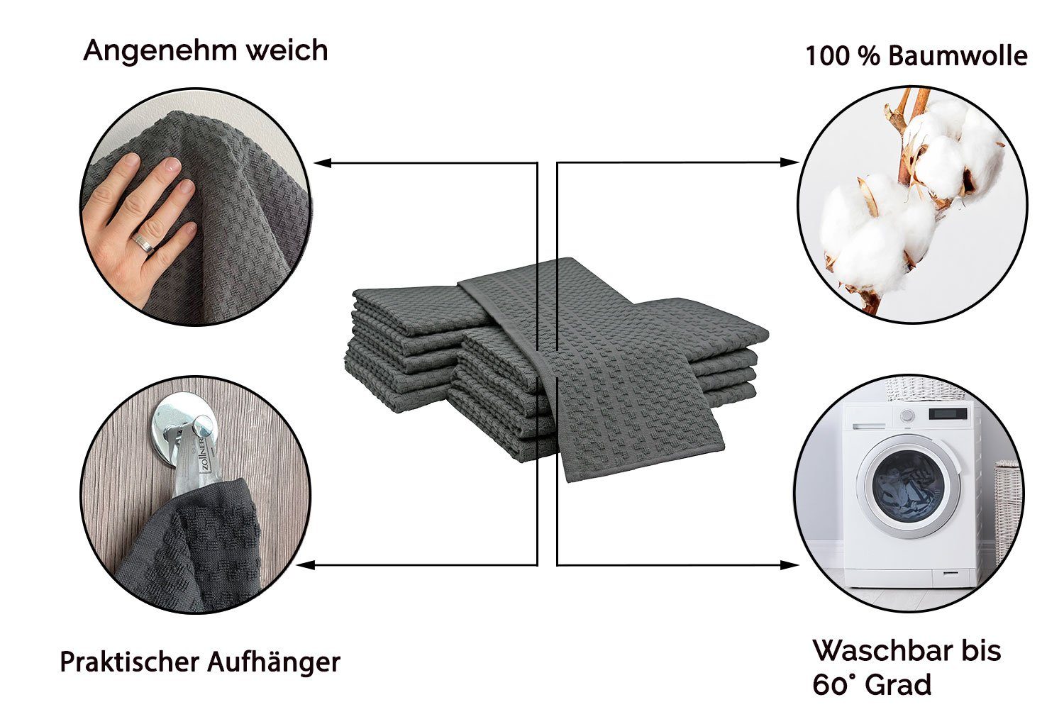 ZOLLNER Geschirrtuch, (Spar-Set, 10-tlg), vom Hotelwäschespezialisten, 45 x 60 cm, 100% Baumwolle, vom Hotelwäschespezialisten