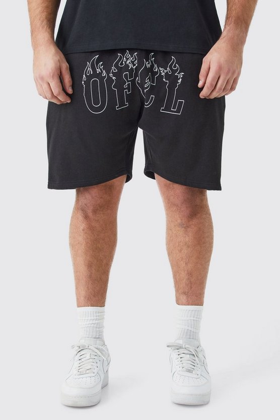 Plus lockere Ofcl Shorts mit Flammen-Print