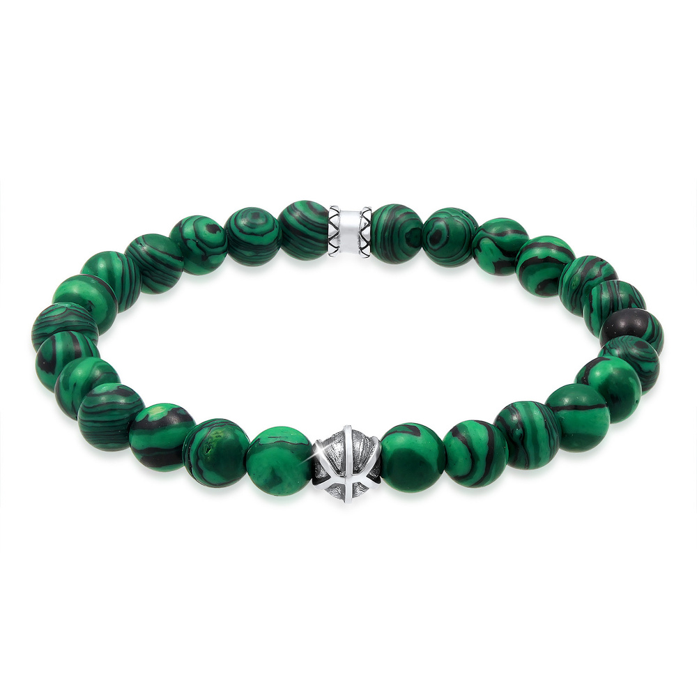 KUZZOI KUZZOI Bracelet Hommes oxydé Malachite look avec des boules d'agate en argent ste Bracelet