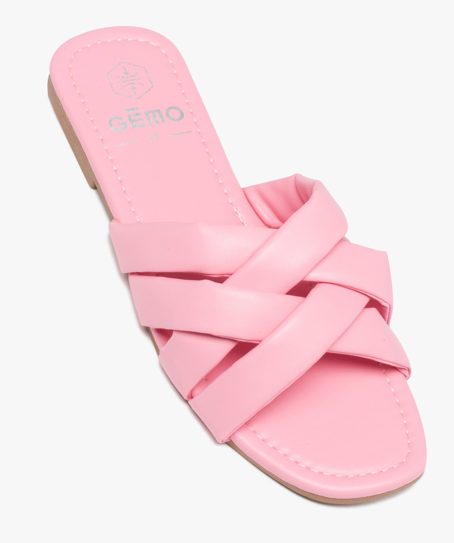 Mules femme à talon plat et brides matelassées entrecroisées rose | GEMO