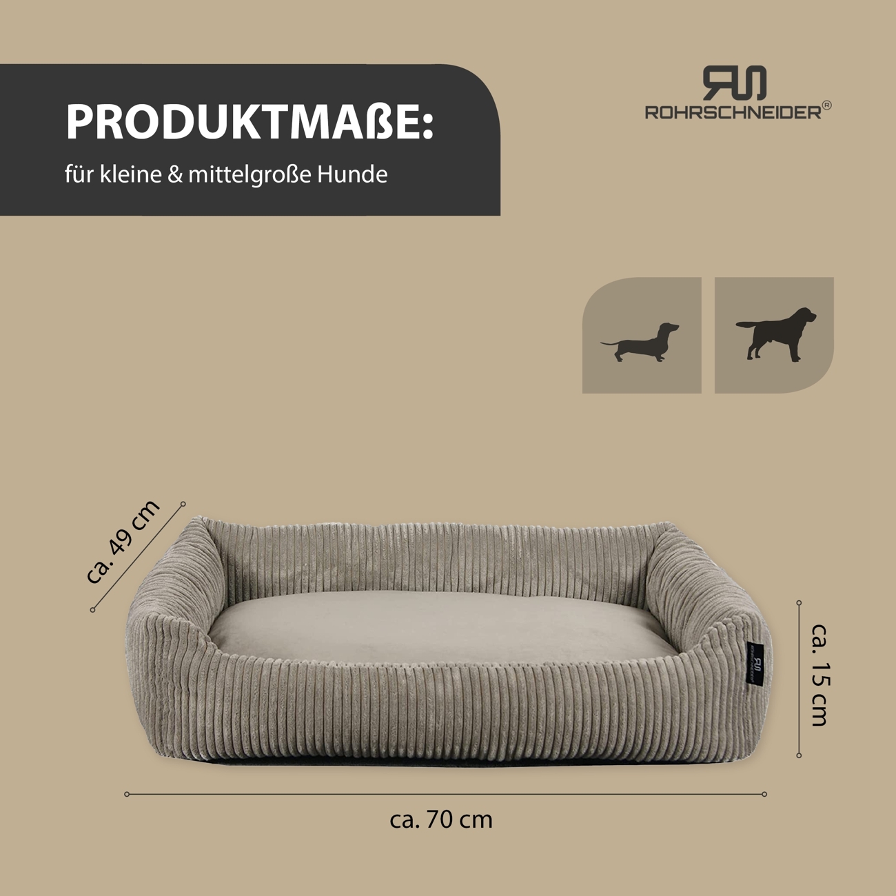 Rohrschneider Hundebetten Rohrschneider Hundebett mit Gratis-Beigabe, waschbar, robuster Breit-Cordstoff taupe