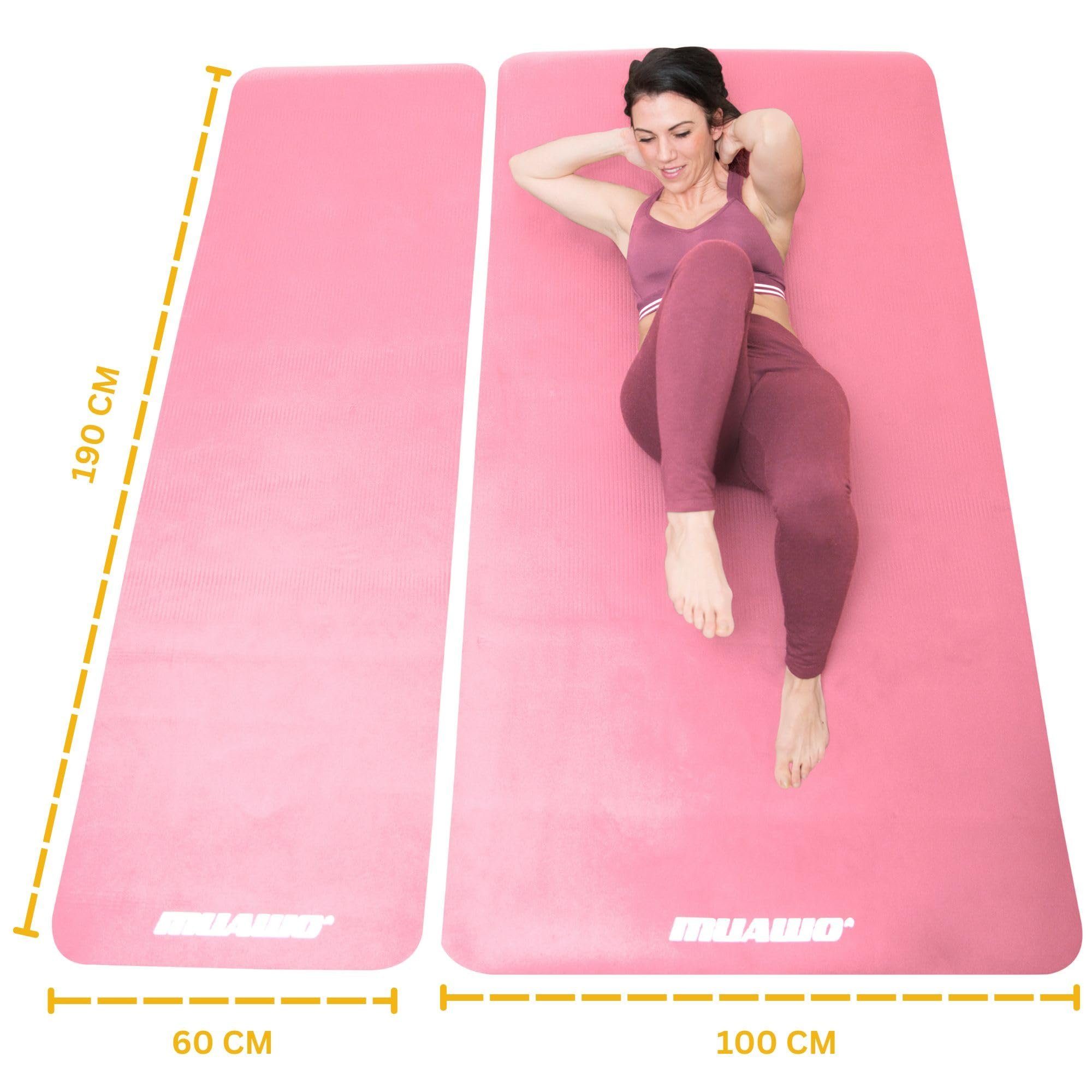 Muawo Fitnessmatte, Yogamatte, Sportmatte und Gymnastikmatte (mit Tragegurt und Trage-/ Aufbewahrungstasche), extra dick 15 mm & extra lang 190 cm, PHTHALATFREI, kein Chemie Geruch