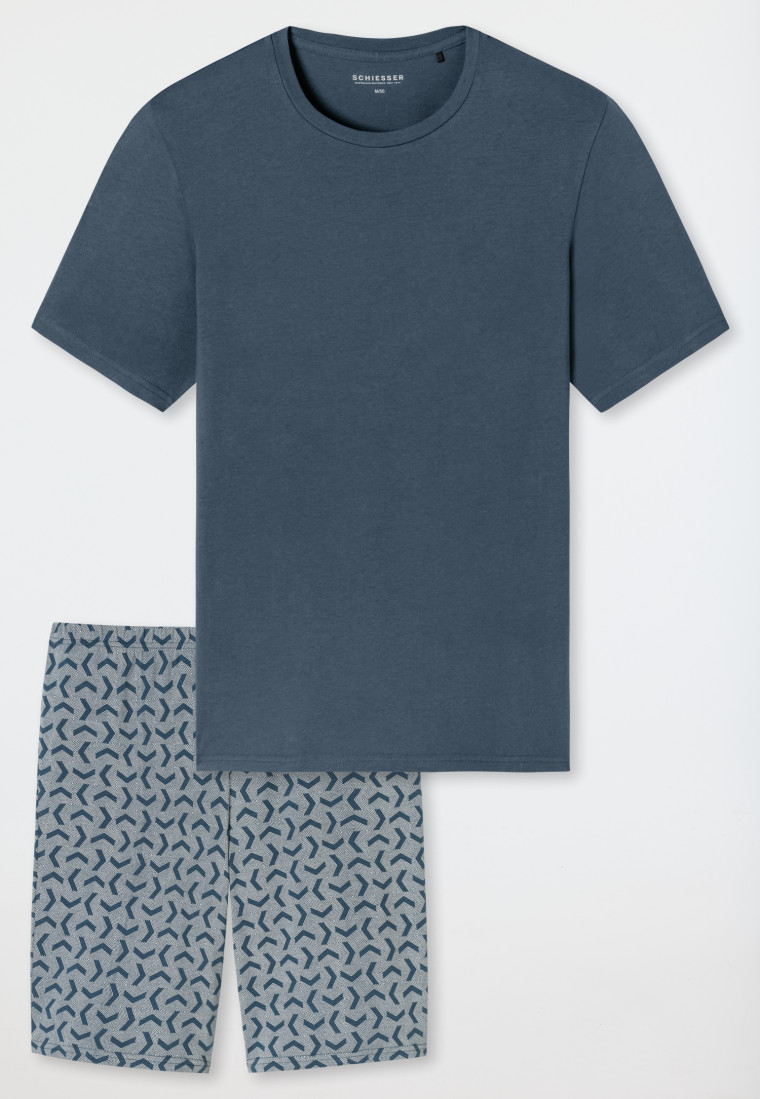Schlafanzug kurz jeansblau gemustert - Casual Essentials