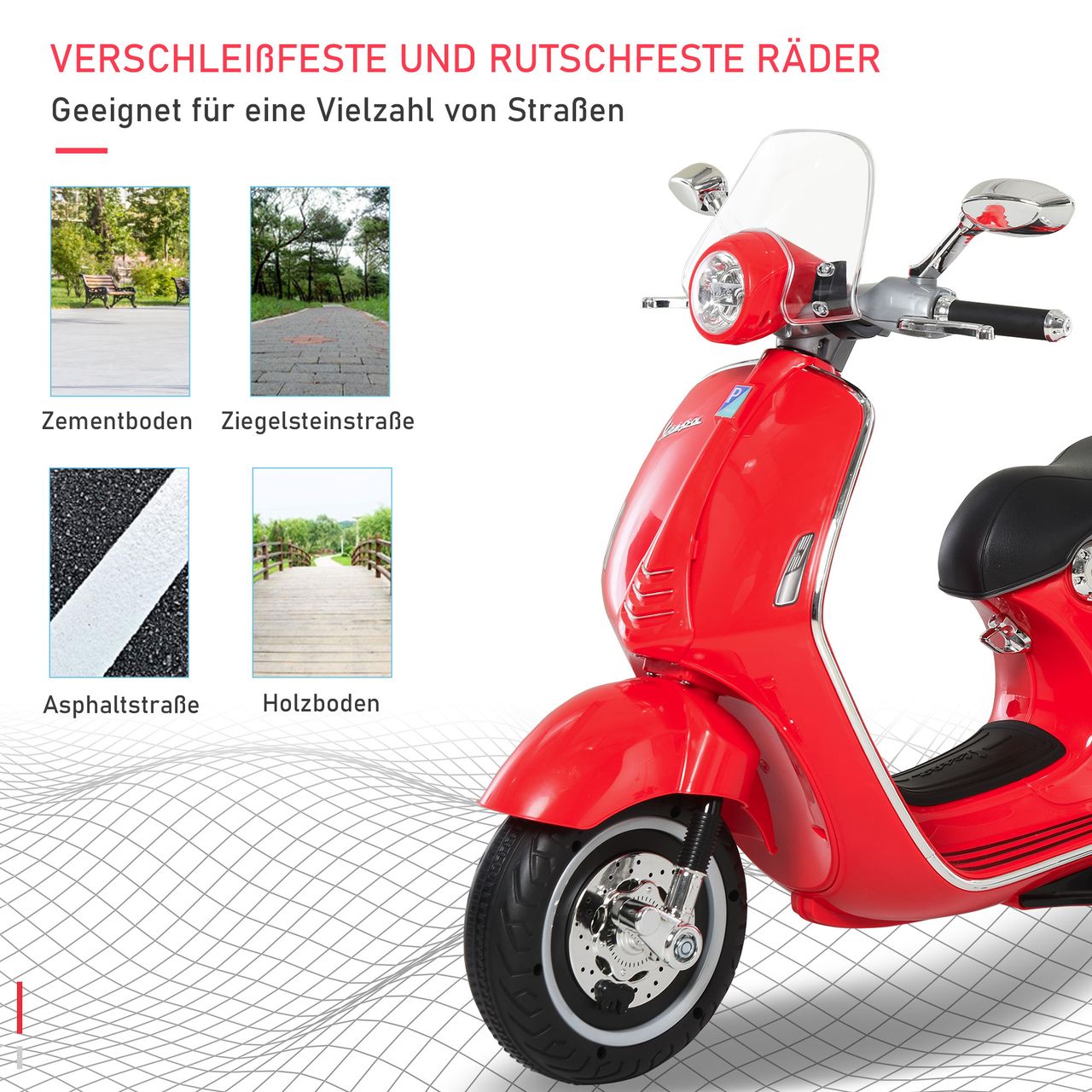HOMCOM Elektrofahrzeug, Kinderfahrzeug, Kindermotorrad, Elektro-Motorrad mit MP3-Musik Beleuchtung, 3-6 Jahre, PP, Rot, 108 x 49 x 75 cm