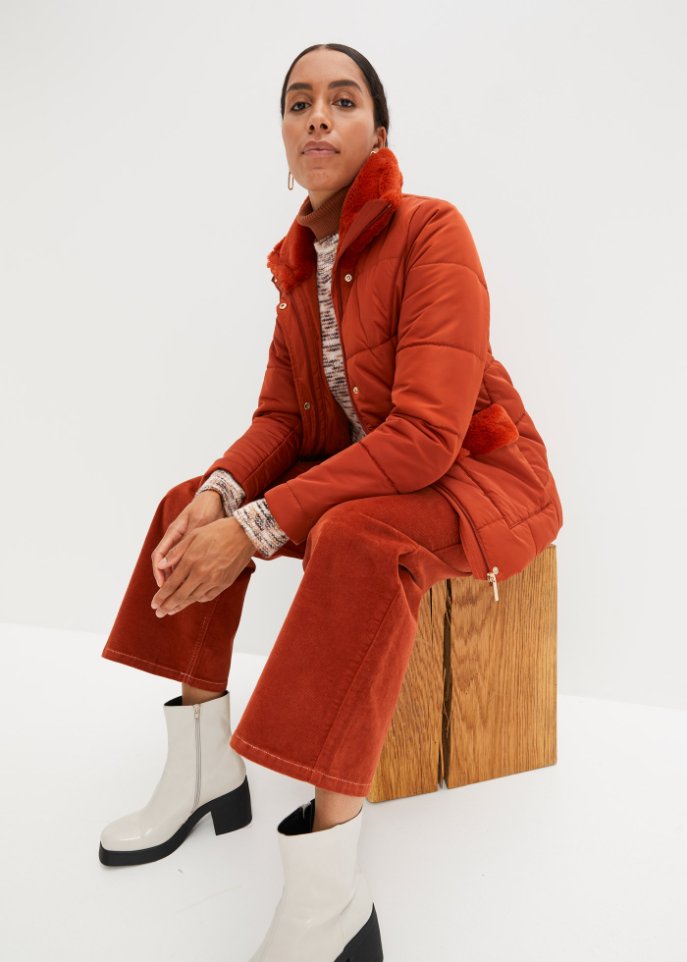 Steppjacke mit Fellimitatbesatz