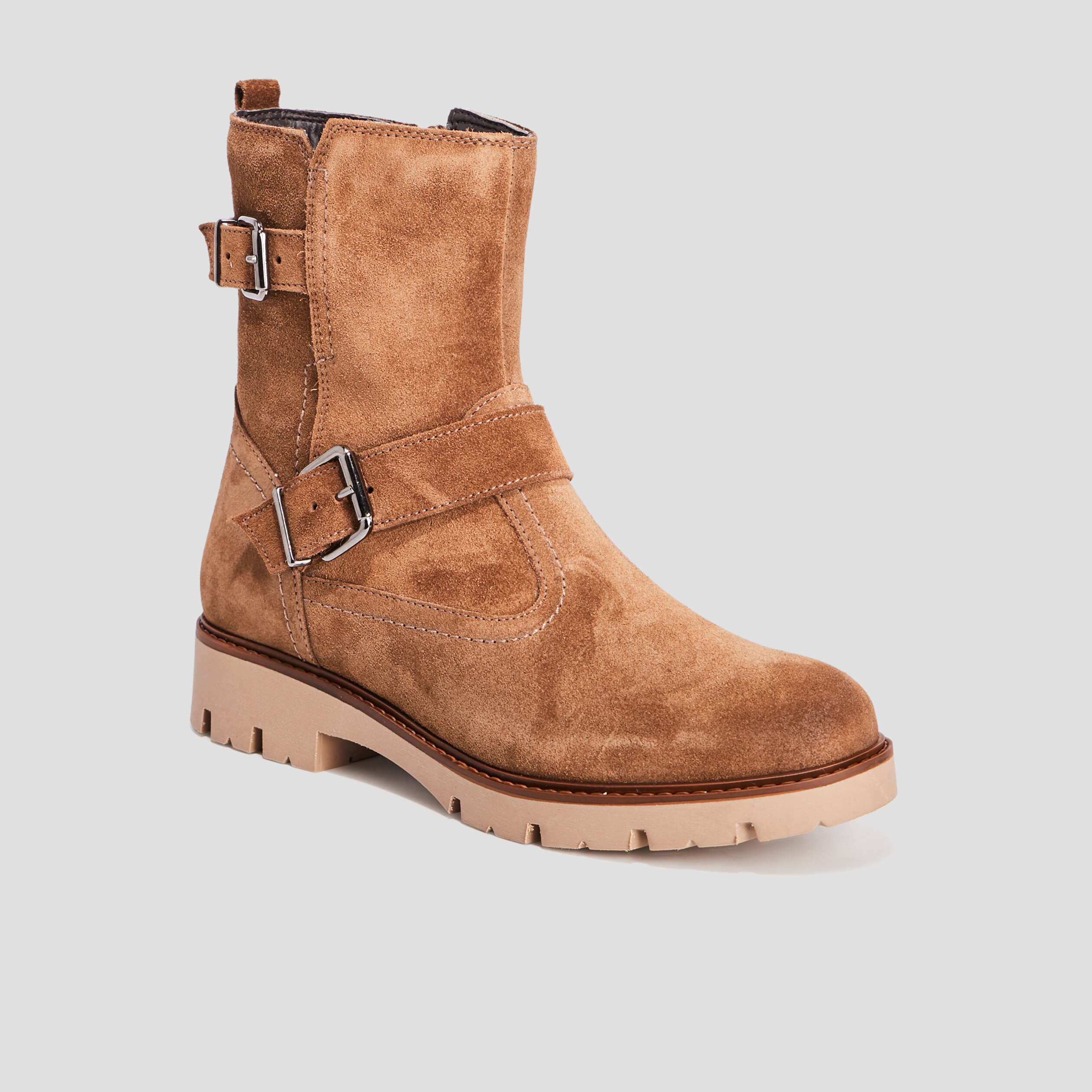 Bottines en cuir aspect suédine camel fille | La Halle