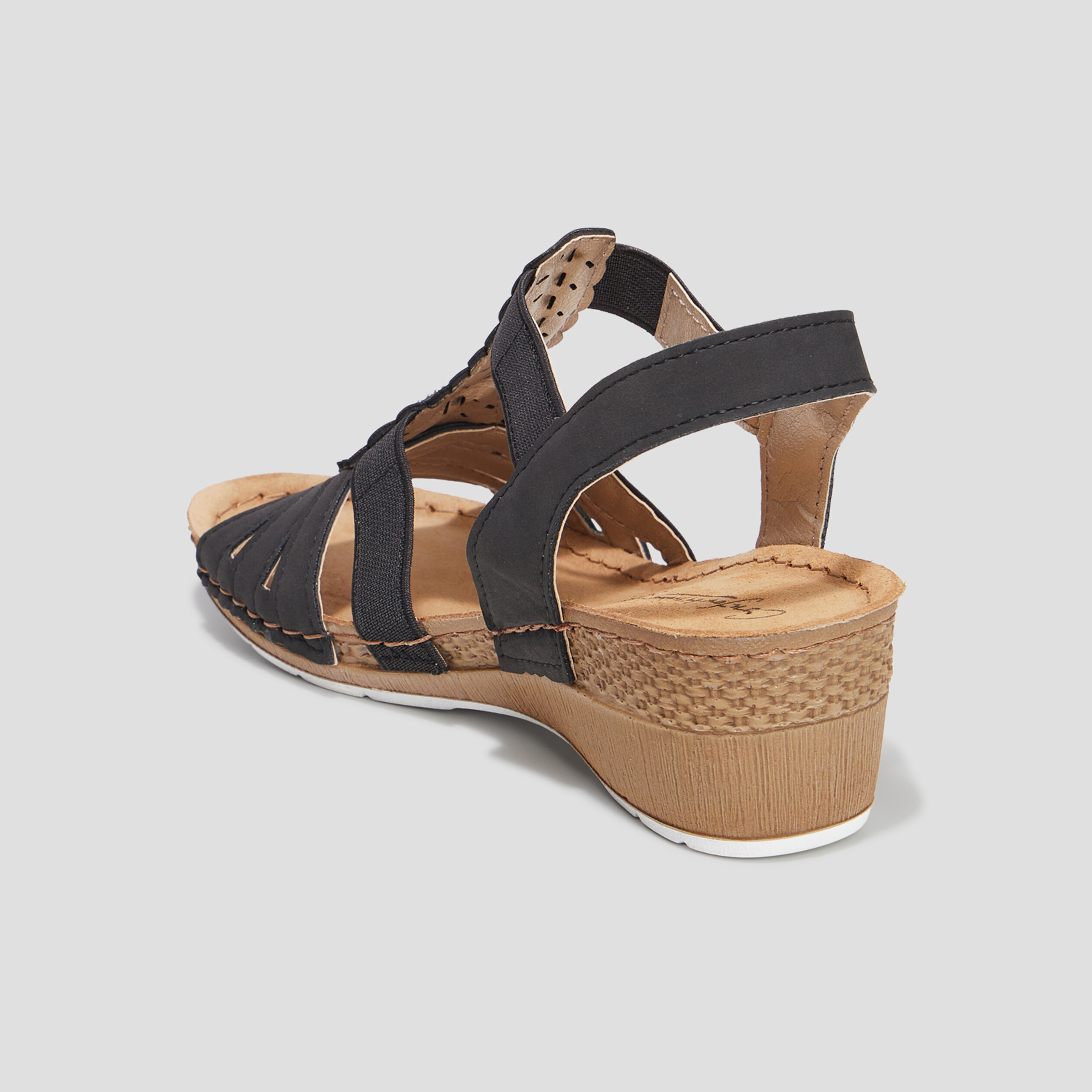 Sandales compensées cuir Confortissimo noir femme | La Halle