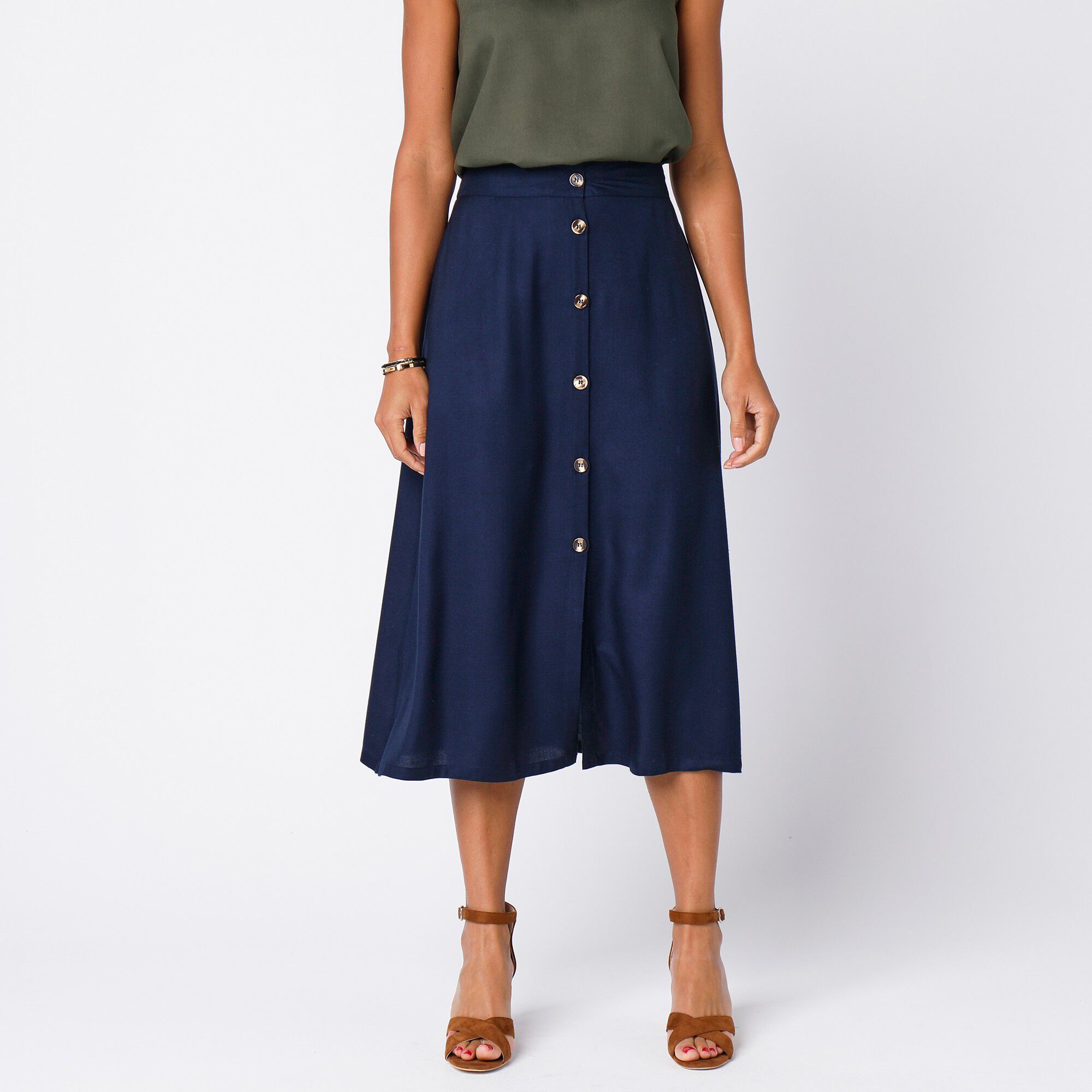 Jupe boutonnée fluide unie, spéciale petites