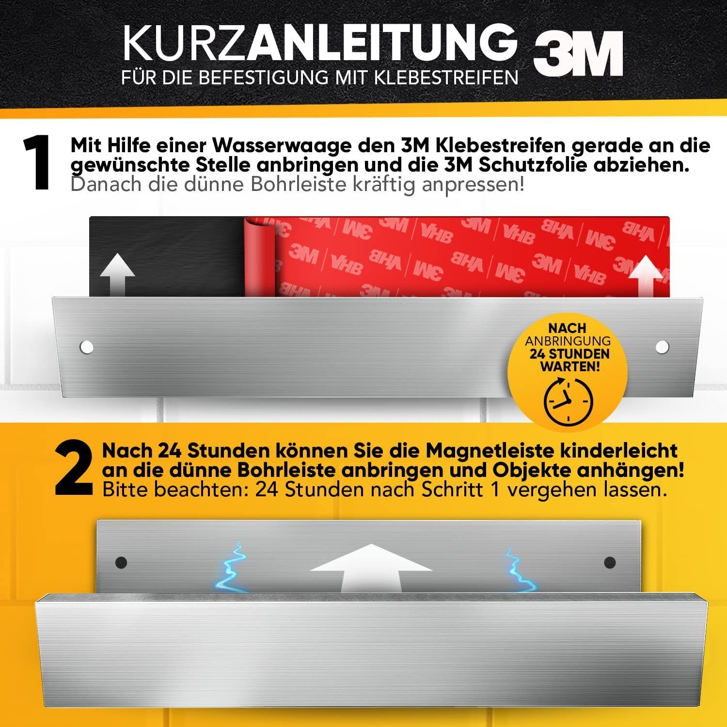 Loco Bird Wand-Magnet Messer-Leiste 40cm Edelstahl - selbstklebend mit 3M VHB Klebeband (1tlg), Magnetische Messerleiste für Küche / Werkzeug - Wandmontage, bohrfrei