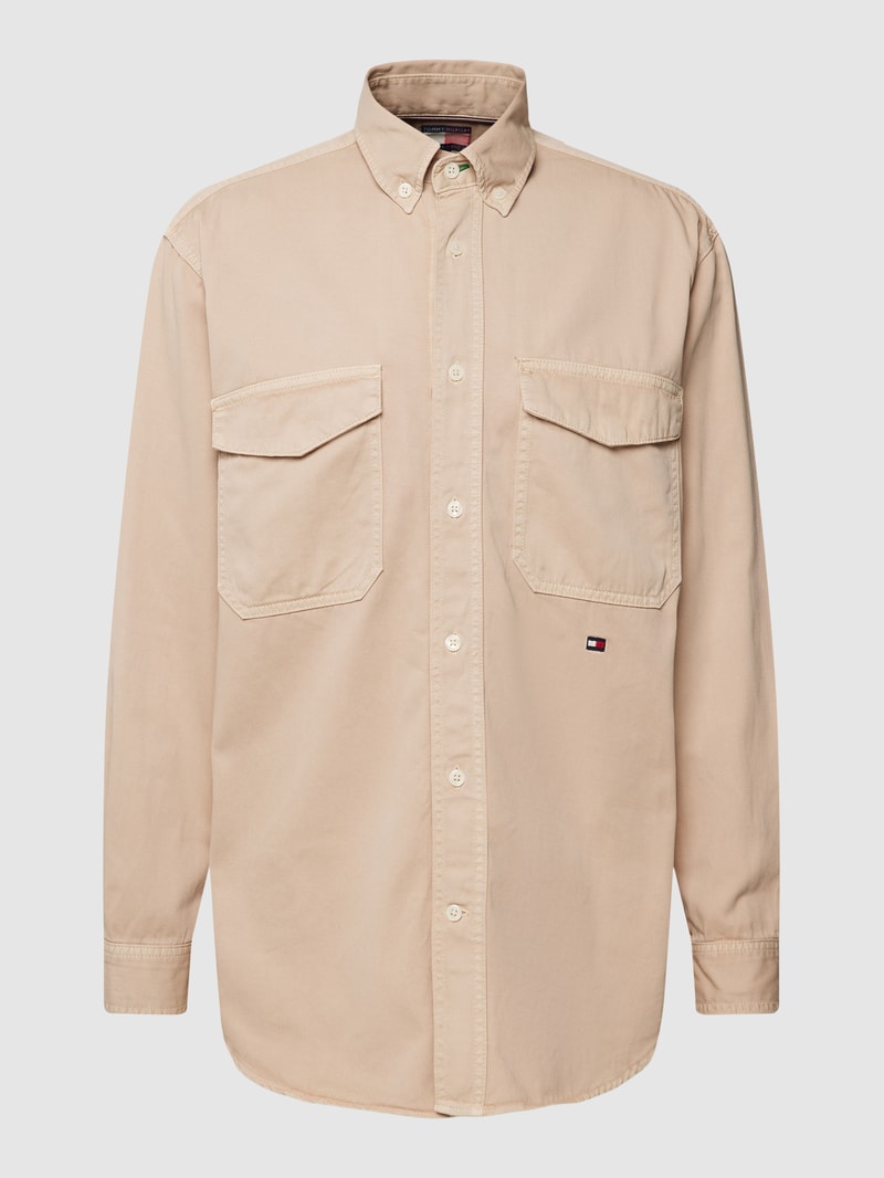 Freizeithemd mit Logo-Stitching Modell 'ARCHIVE' in beige