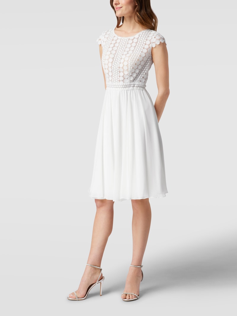 Cocktailkleid mit floraler Spitze in ecru