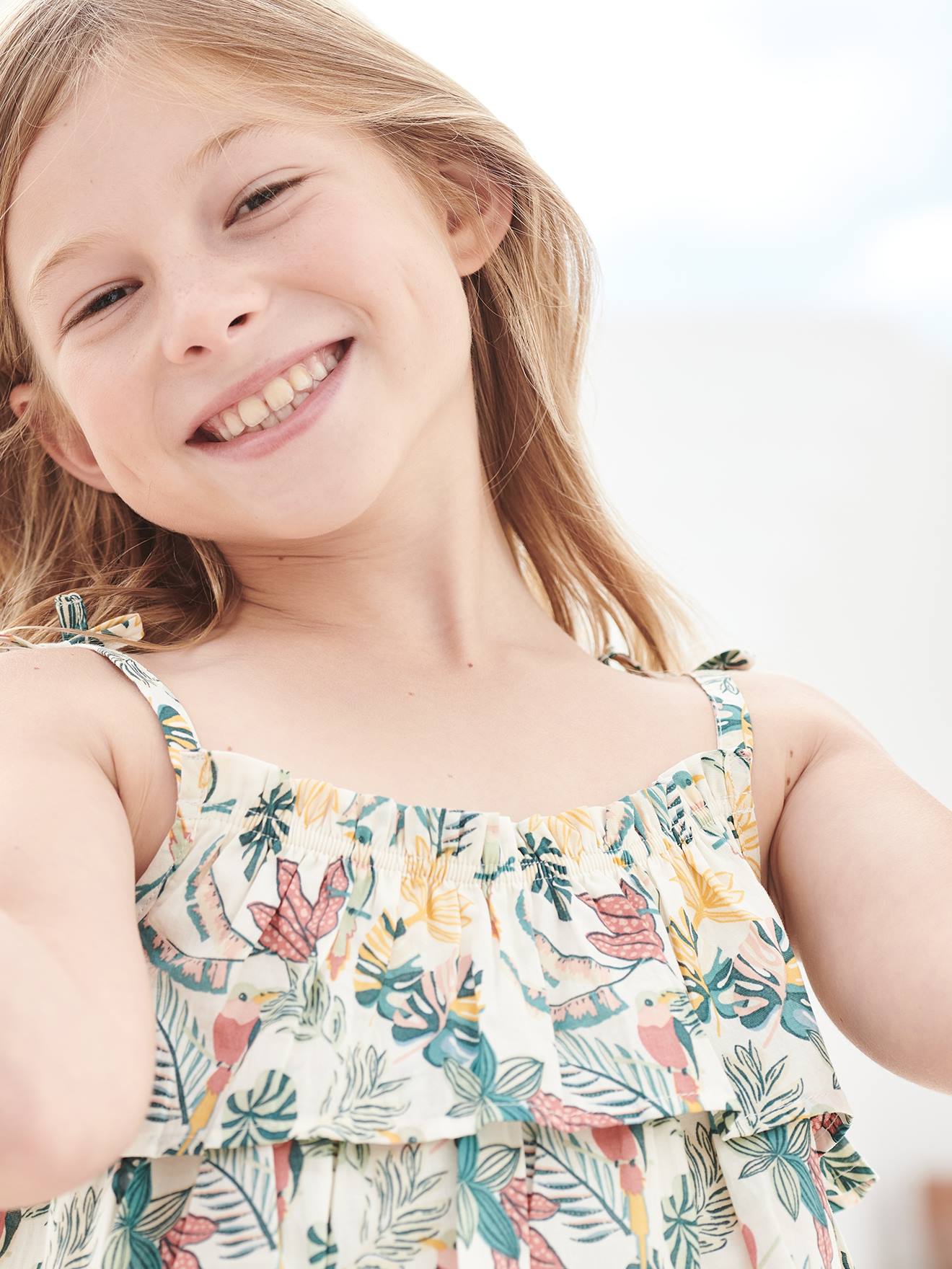 Blouse imprimée à volants fille rose imprimé
