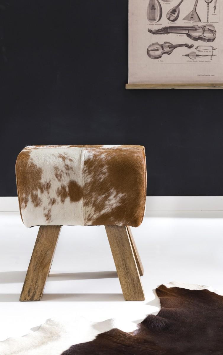 Wohnling Design Turnbock Sitzhocker Ziegenfell Braun/Weiß