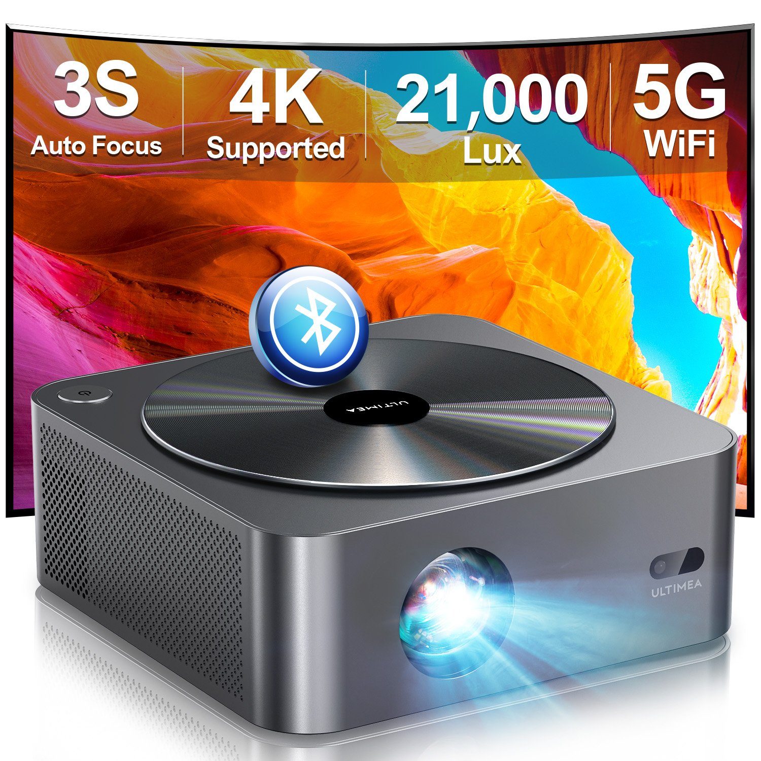 Ultimea Apollo P40 Full HD Native 1080P Beamer (21000 lm, 15000:1, 1920 x 1080 px, Autofokus & ±50° Autotrapezkorrektur,5G WiFi Bluetooth Beamer)