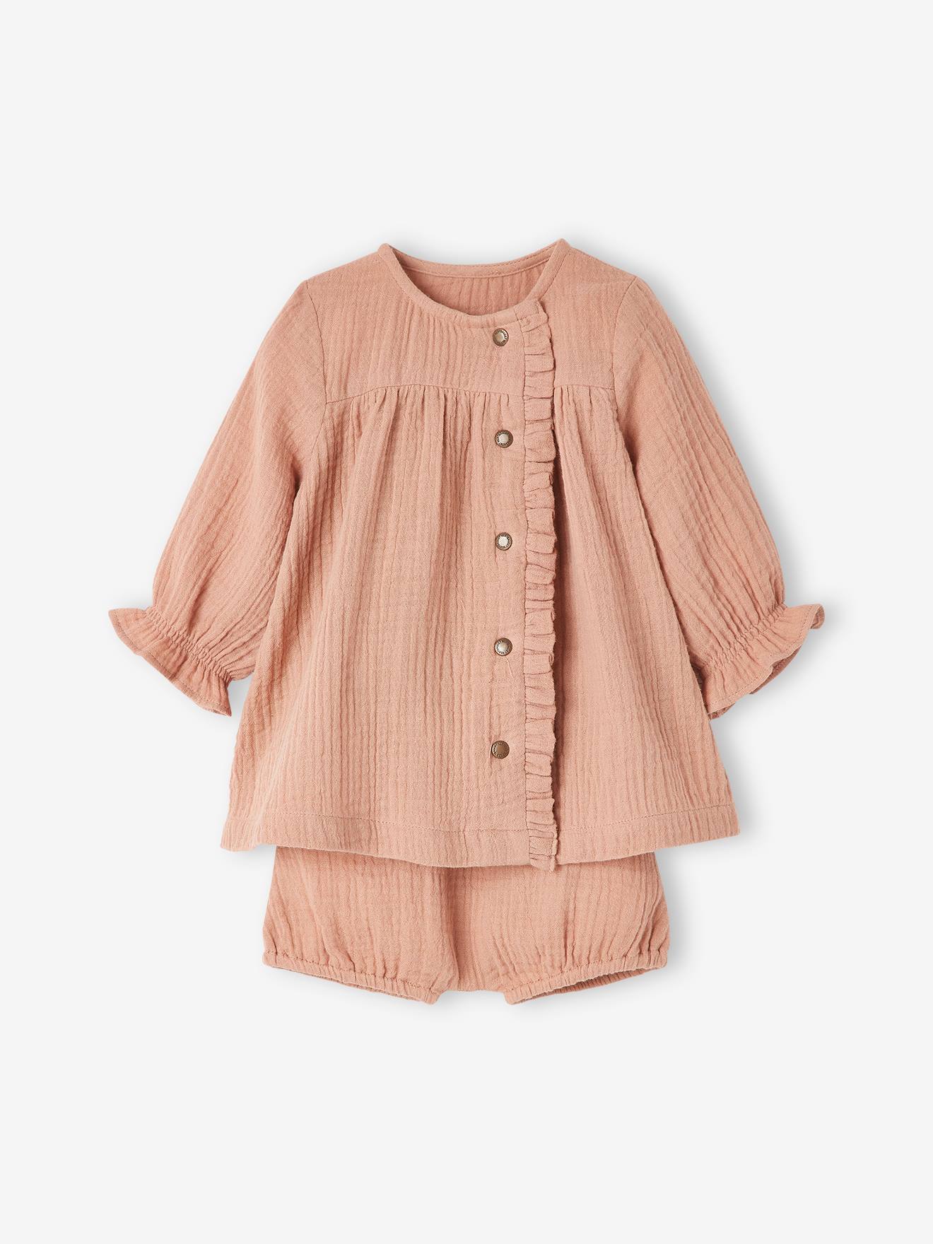 Vertbaudet Mädchen Baby-Set: Kleid & Slip - altrosa