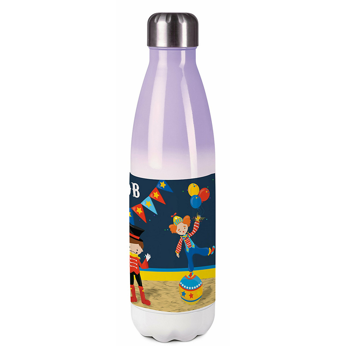 Edelstahl Kinder Thermoflasche / Trinkflasche bunt Circus Spülmaschinenfest, Auslaufsicher, Bruchfest, Doppelwandig, Für Heißgetränke geeignet, Mit Deckel, Isoliert