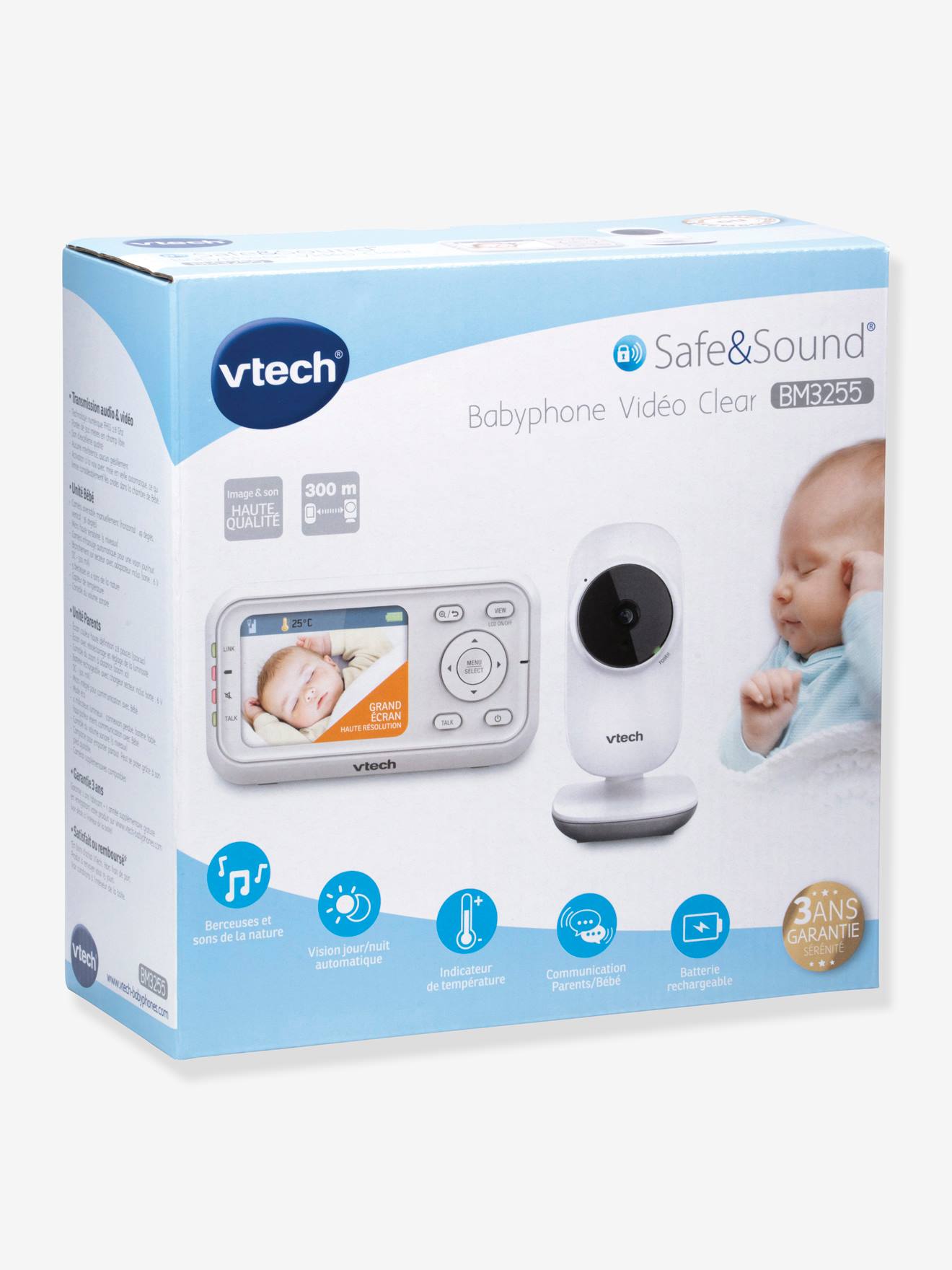Babyphone vidéo Safe & Sound Video Clear BM3255 VTECH blanc