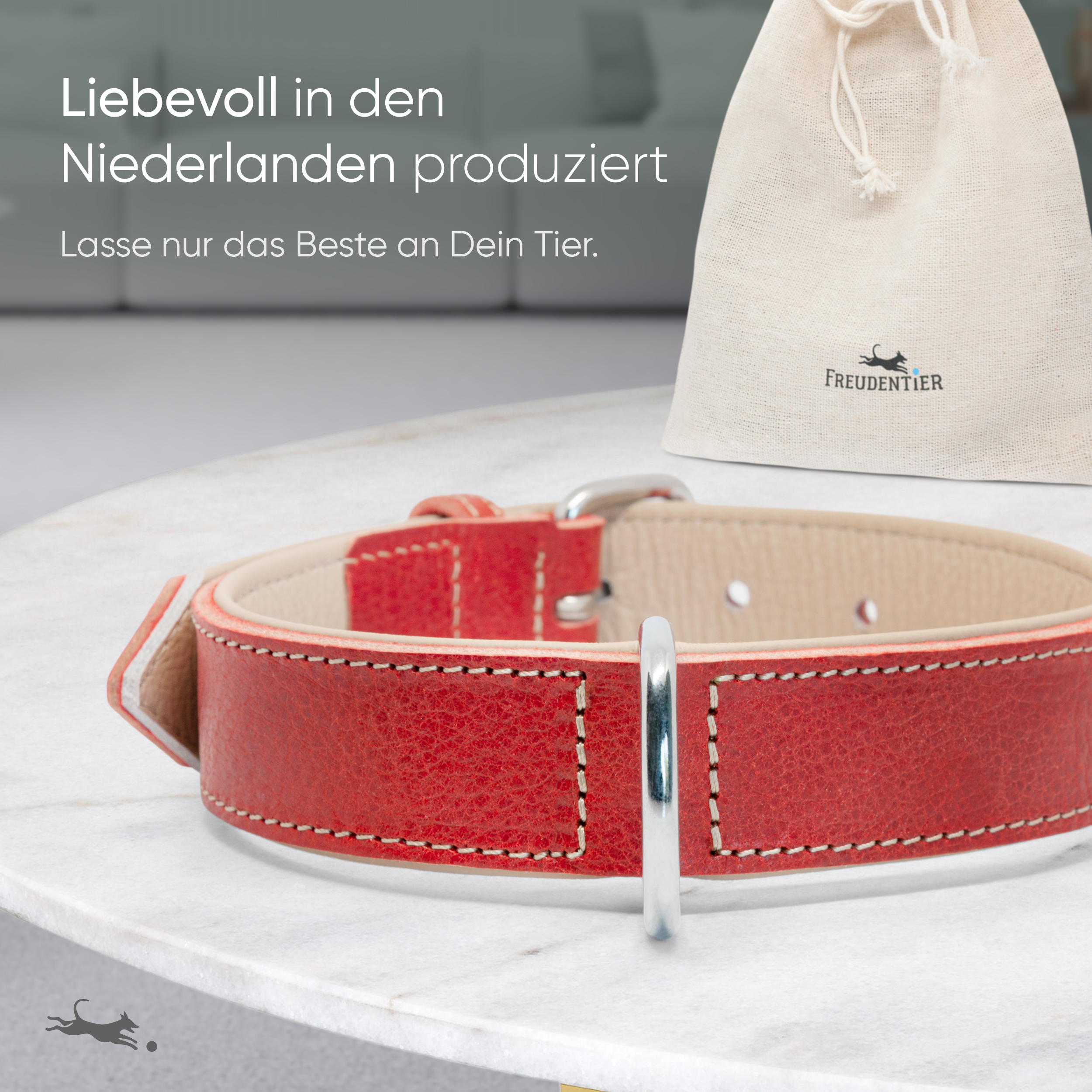 Freudentier Hundehalsbänder Freudentier gefüttertes Halsband aus Leder rot S-M