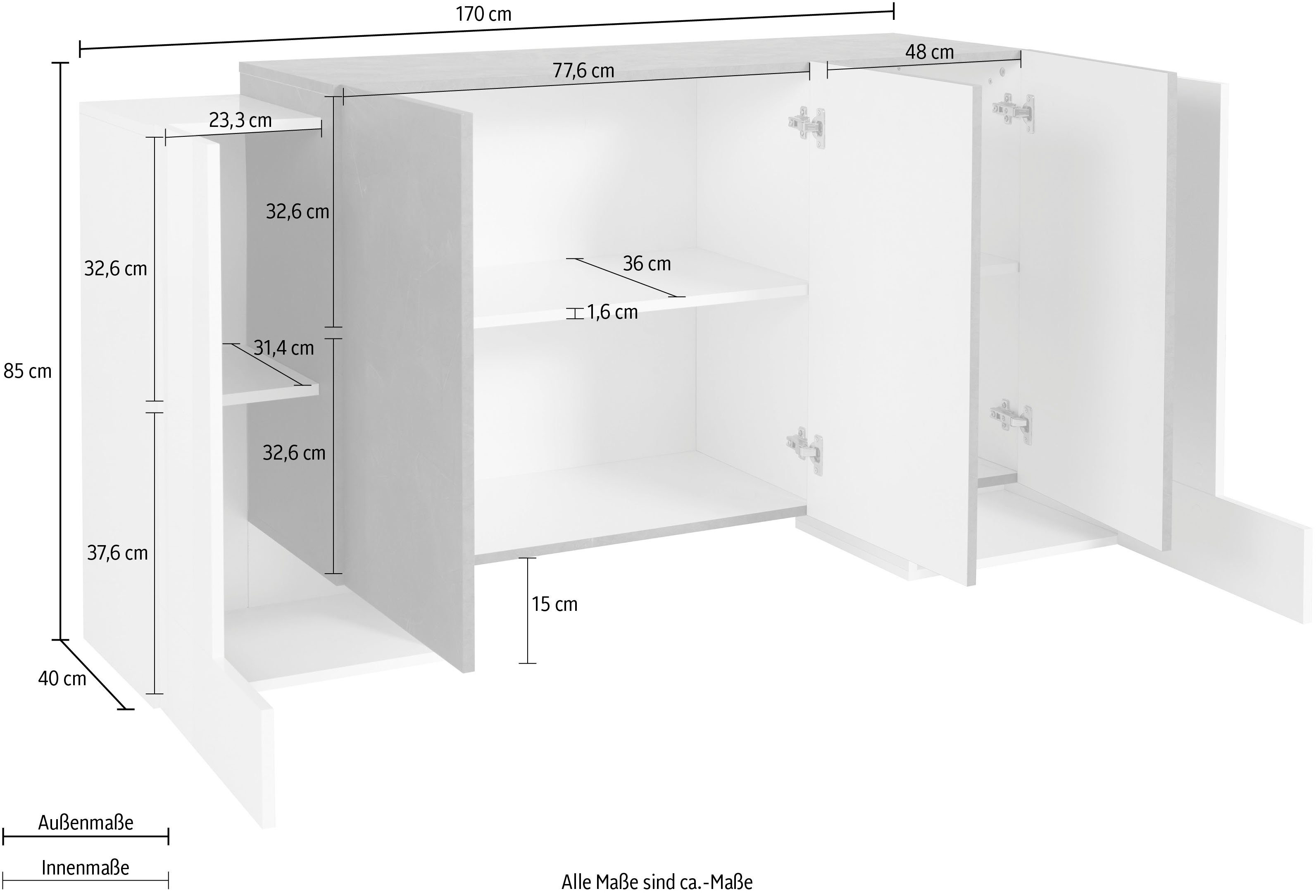 Tecnos Sideboard Pillon, Breite 170 cm