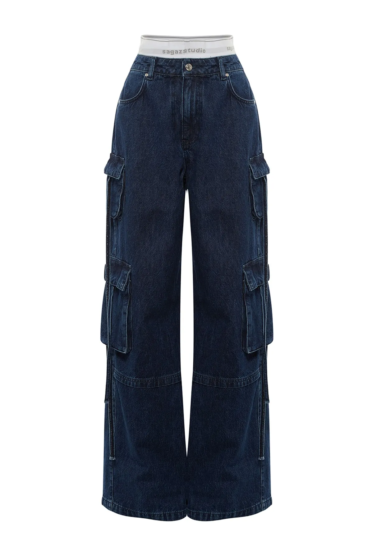 Trendyol Collection  X Sagaza Studio Blaue Jeans mit Taschendetails TPRAW23JE00005