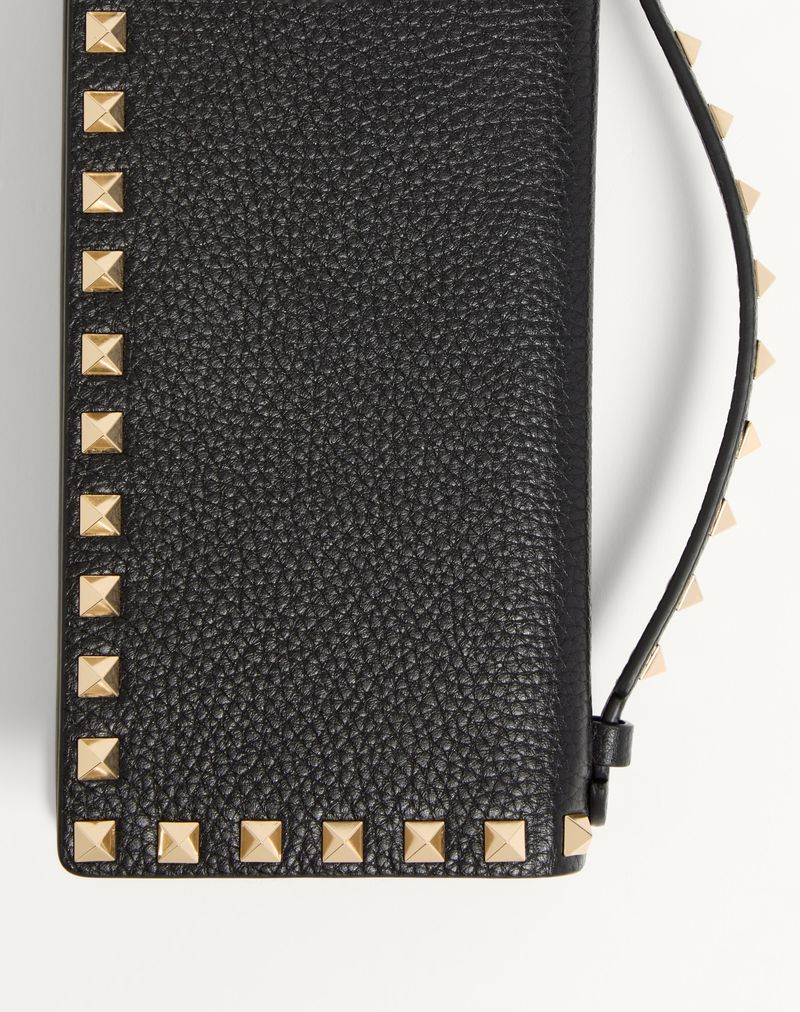 Carteira Rockstud Chain em couro de bezerro granada