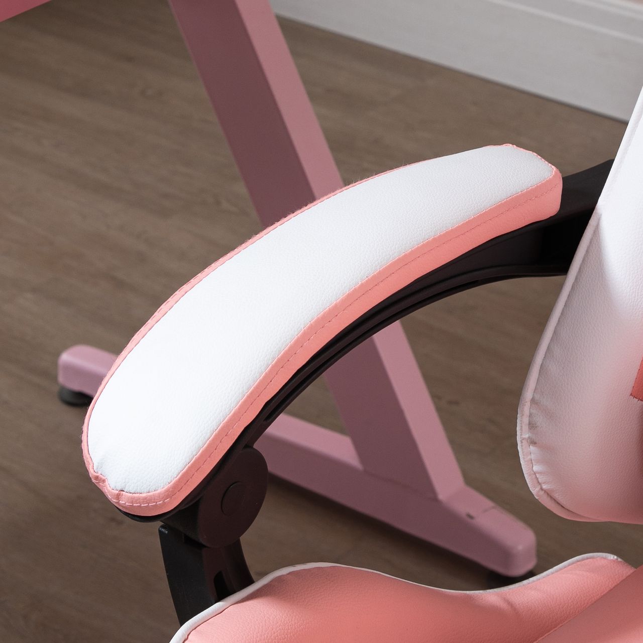 HOMCOM Gamingstuhl Computerstuhl Ergonomischer Bürostuhl Gamer Stuhl mit Kopfstütze Lendenkissen Bürostuhl höhenverstellbar 360°drehbar Schaumstoff Kunstleder PVC Rosa Weiß 64 x 67 x 119-127 cm