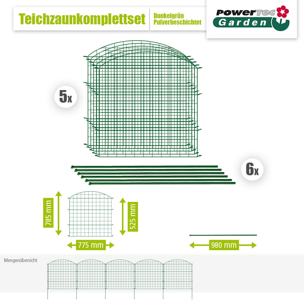 Powertec Garden Teichzaun Oberbogen 11-teiliger - Dunkelgrün