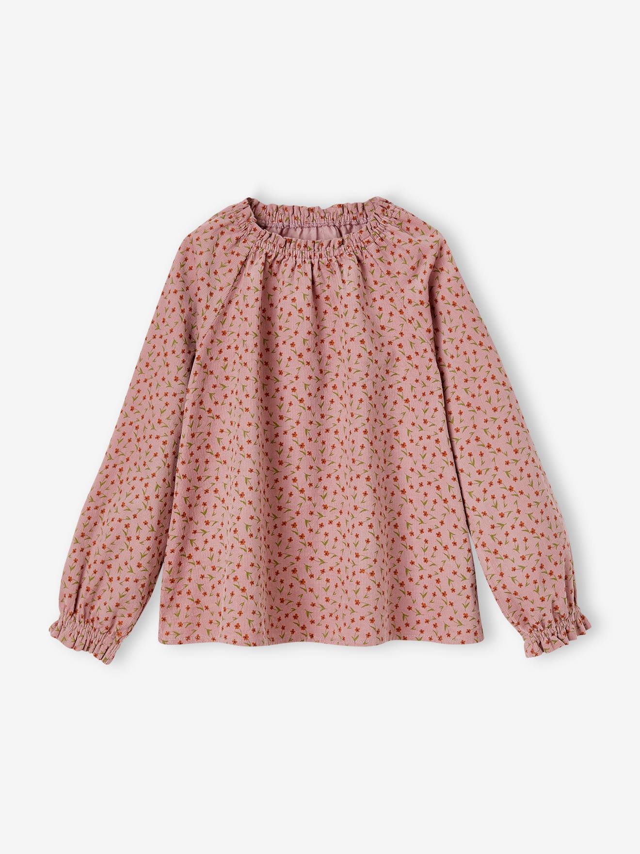 Blouse à fleurs en velours milleraies fille vert d'eau