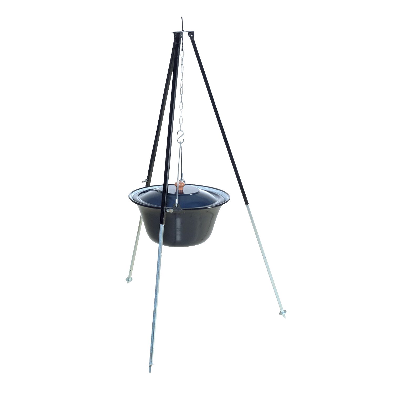 acerto® Kochtopf Original ungarischer Gulaschkessel + Dreibein-Gestell (120cm) * Emailliert * Kratzfest * Geschmacksneutral, Teleskop-Dreifuß mit Gulasch-Topf Suppentopf Glühweintopf, Kochkessel mit Deckel für Kesselgulasch Glühwein-Kessel im Set, Em