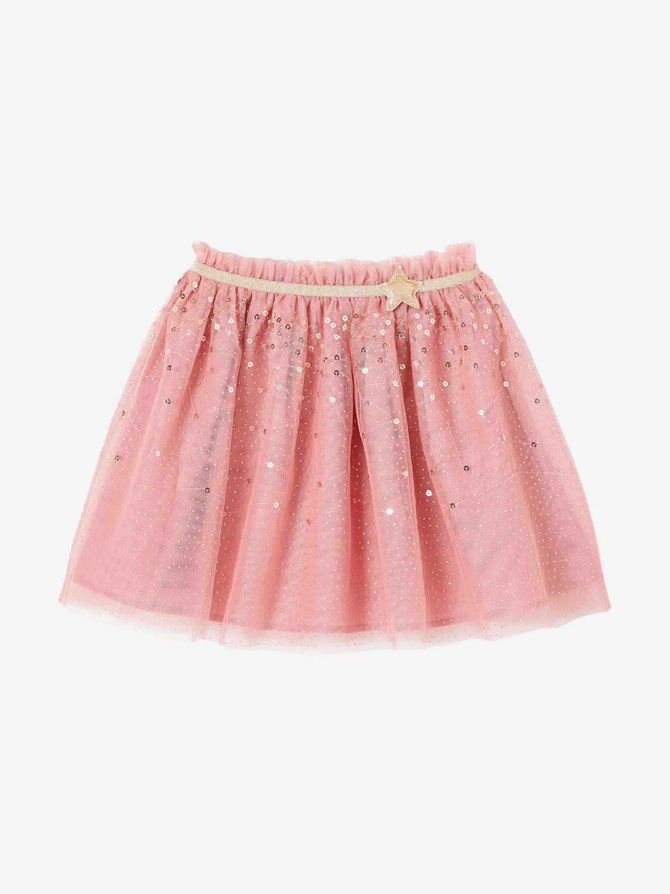 Jupon de fête en tulle parsemé de sequins et paillettes vieux rose